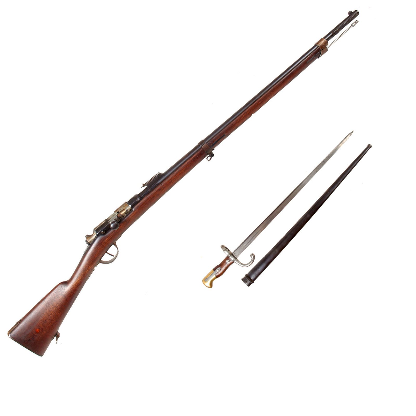 Buy Original French Modèle 1866-74 Gras Converted Rifle by St. Etiénne Serial Q 83673 with M1874 Bayonet and Scabbard - Dated 1873 | Original Firearms Antique For Sale
