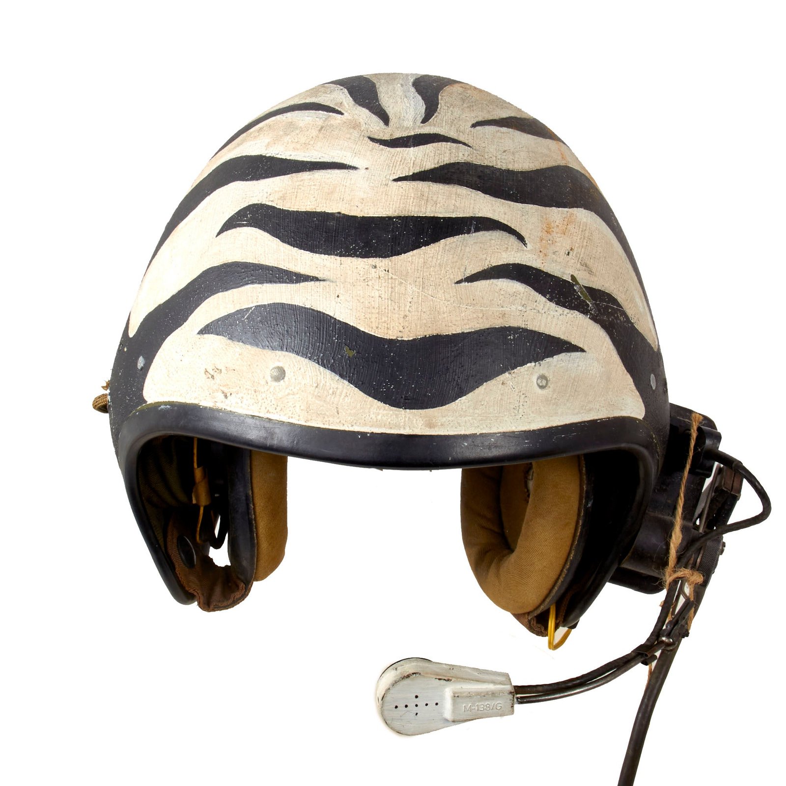 Original U.S. Named Vietnam War Era Zebra Pattern-Painted CVC T56-6 Tanker Helmet with SA-1552/G Transceiver