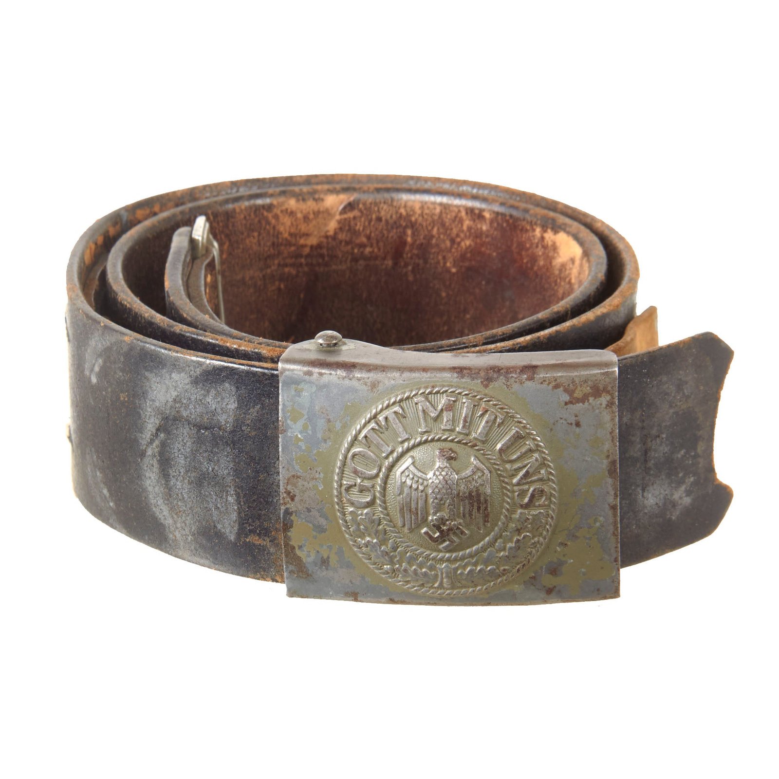 Original German WWII Wehrmacht Heer Army Leather Belt with Steel Buckle by G.H. Osang - dated 1940