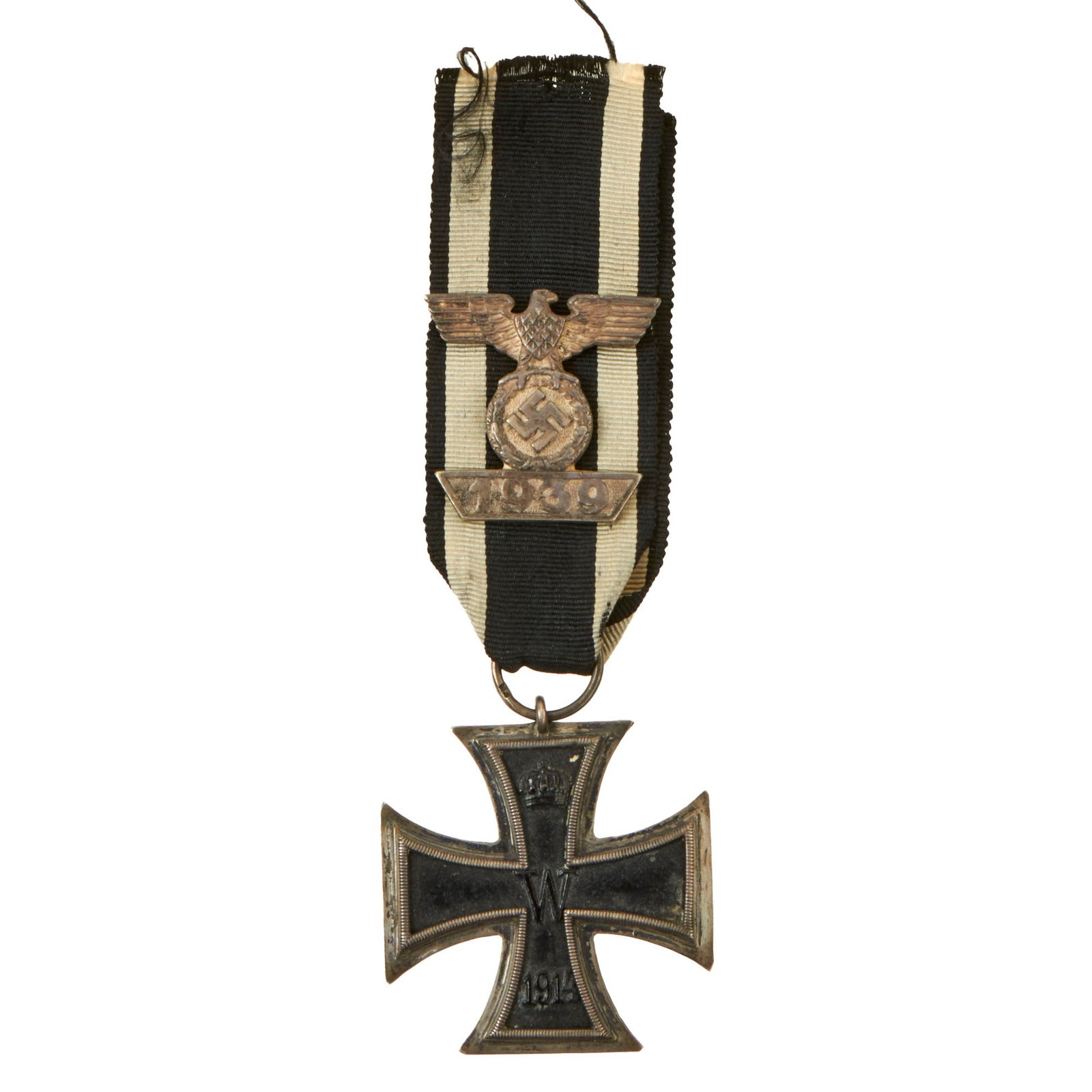 Buy Original Imperial German WWI Prussian Iron Cross Second Class with WWII 1939 Clasp on Ribbon - Spange zum Eisernen Kreuz | Original Firearms Antique For Sale
