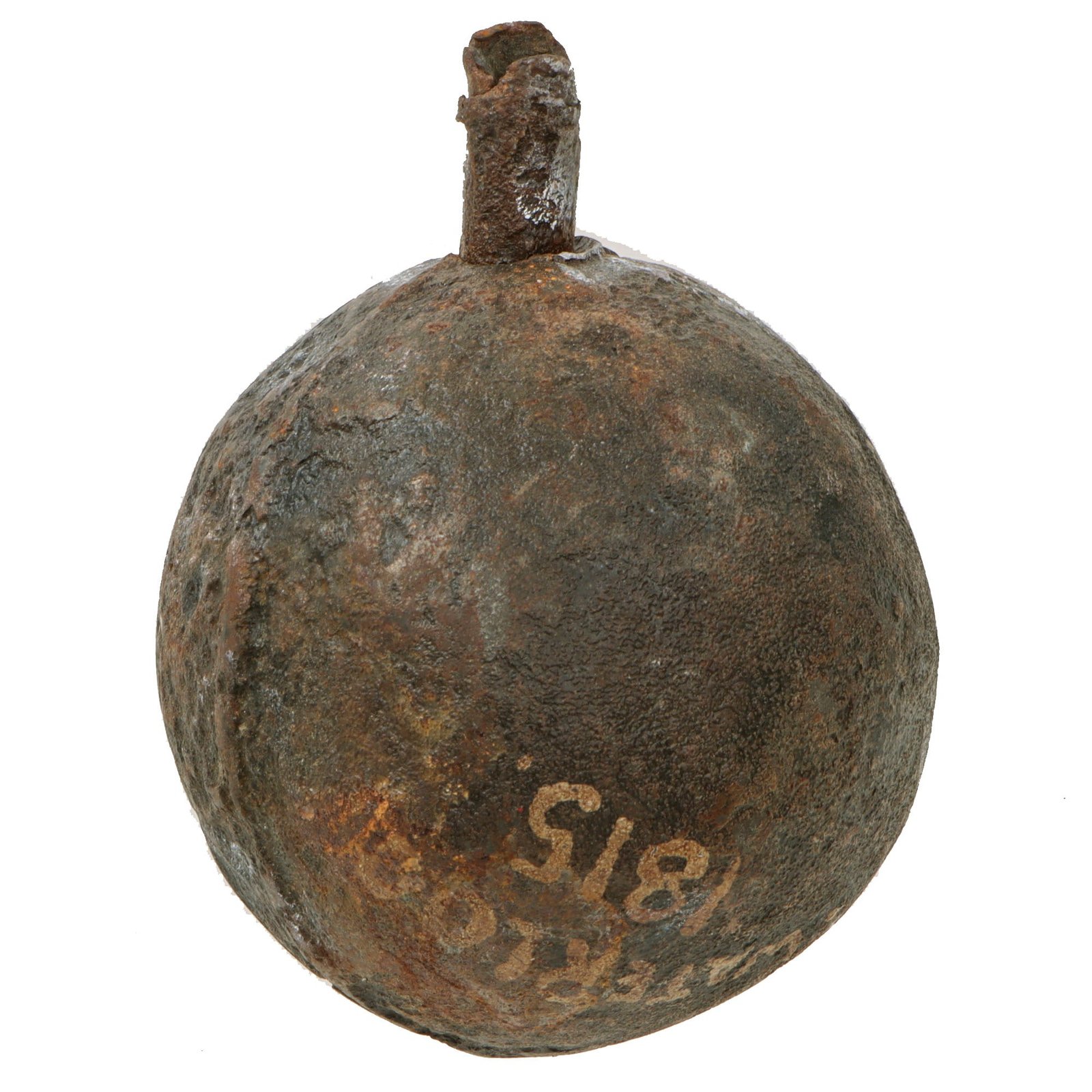 Original French or British Waterloo 1815 Grenade Ball with Long Crude Fuze Tube - Purportedly Recovered from Waterloo Battlefield