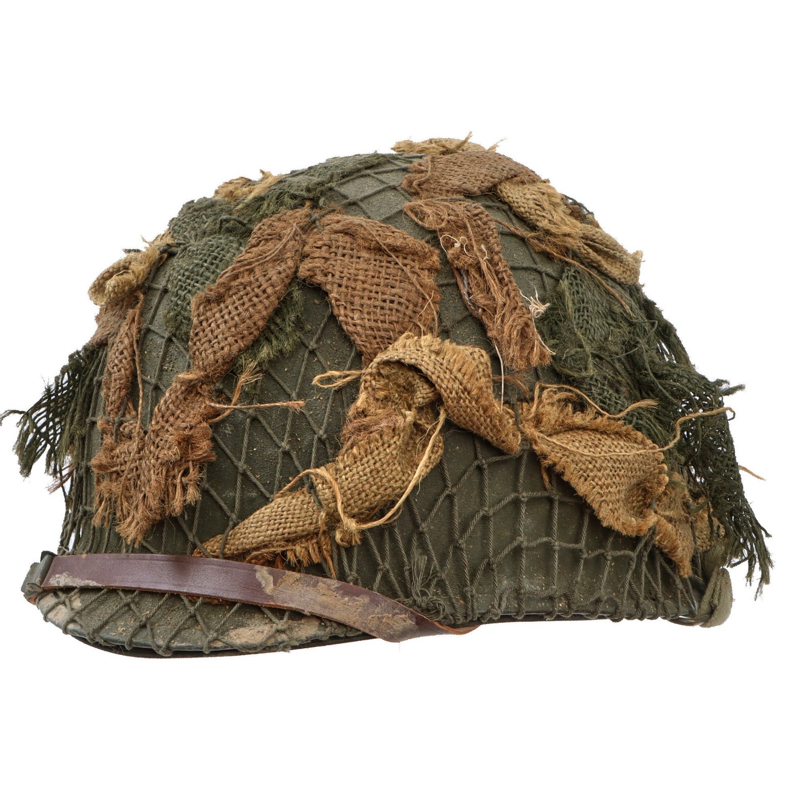 Original U.S. WWII / Korean War M1 Front Seam Swivel Bale Helmet with Westinghouse Liner & Helmet Net with Scrim - Partially Refurbished