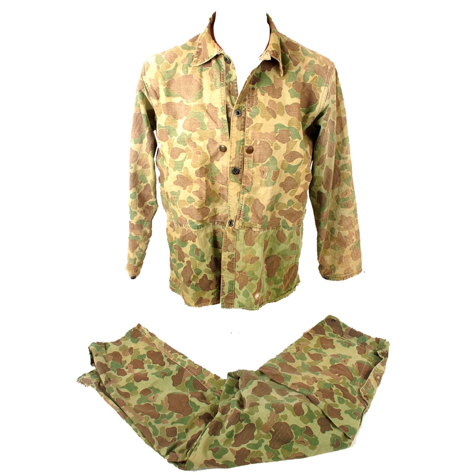 Original U.S. WWII US Marine Corps Service-Worn & Faded P-44 Camouflage Pattern Uniform Set - Frogskin Size 40