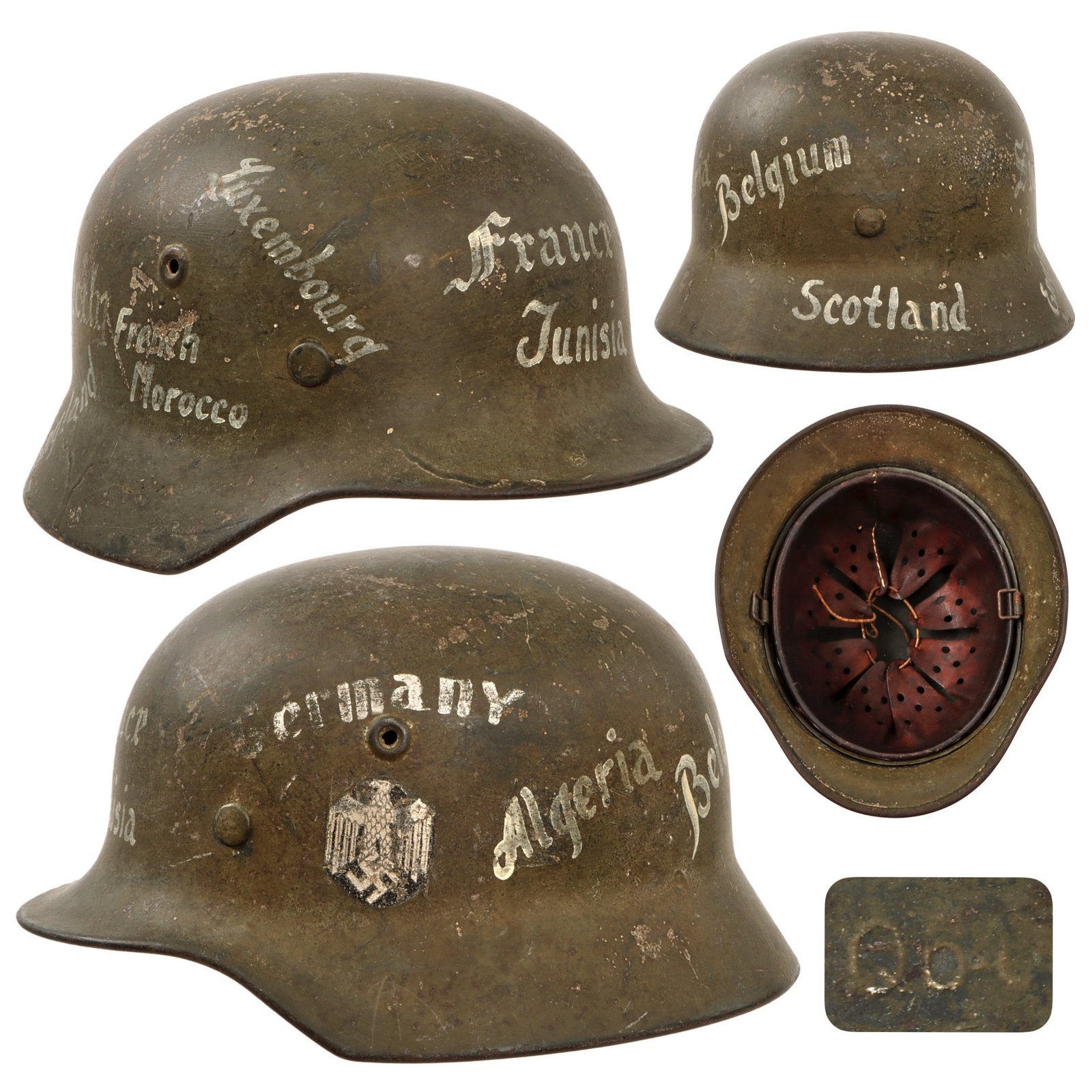 Original German WWII USGI Decorated Heer Army M40 Single Decal Steel Helmet with 1943 Dated 56cm Liner - Stamped Q64