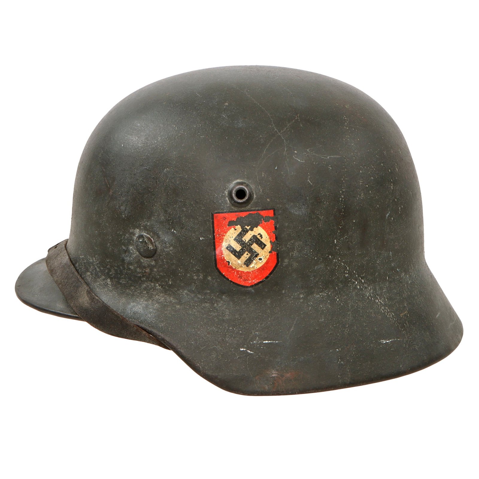 Original German WWII Extra Small Double Decal NSDAP Civic Police M40 Steel Combat Helmet with 1942 Dated 53cm Liner & Chinstrap - Stamped hkp60