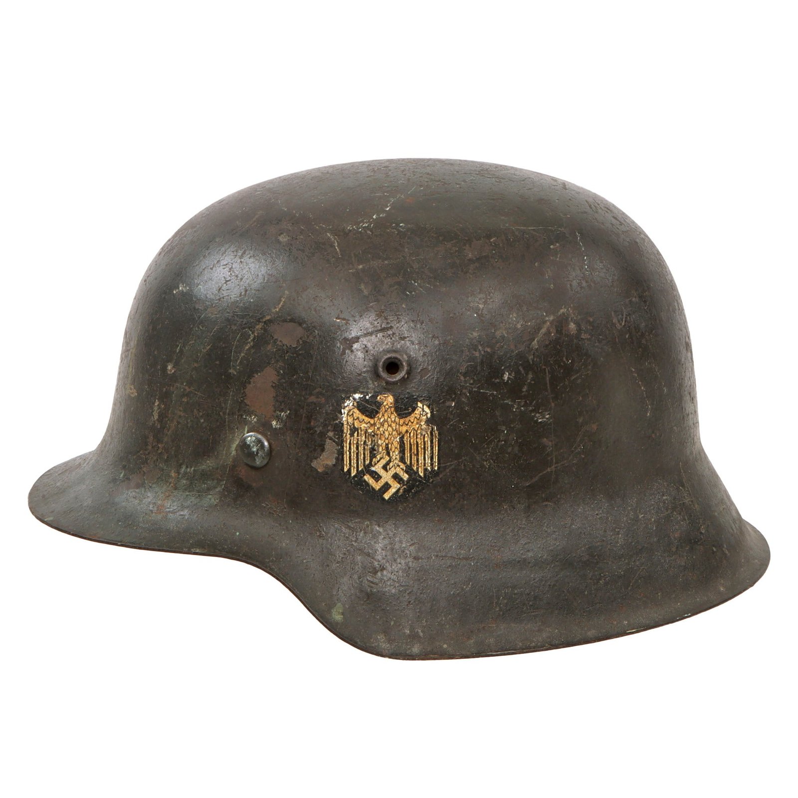 Original German WWII Heer Army Single Decal M42 Helmet with 1942 Dated 59cm Liner and Chinstrap - Stamped ET66