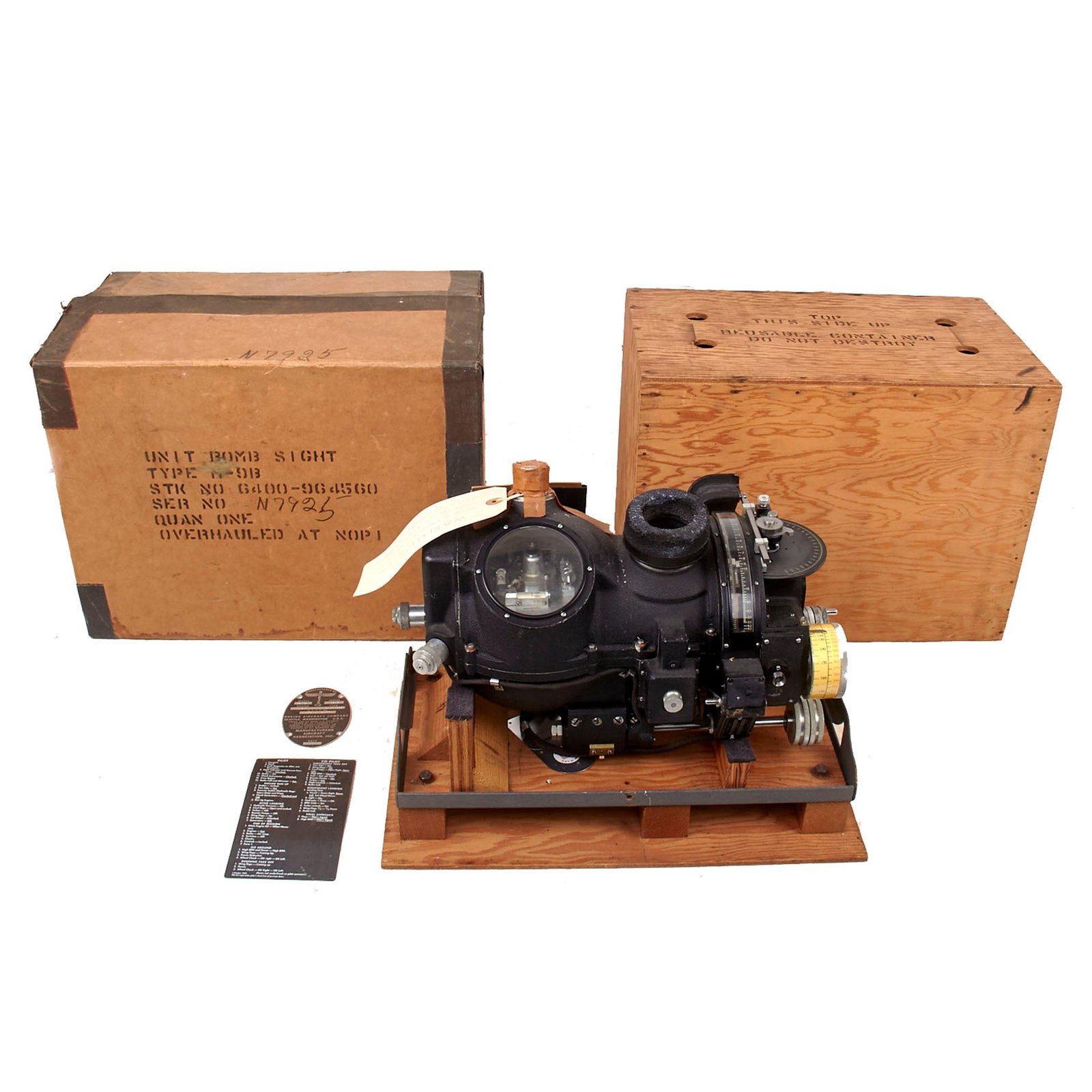 Buy Original U.S. WWII U.S.N. Marked USAAF Norden Bomb Sight Mk. 15 Model M-9B in Transport Case & Box with Warning Note Still Attached | Original Firearms Antique For Sale