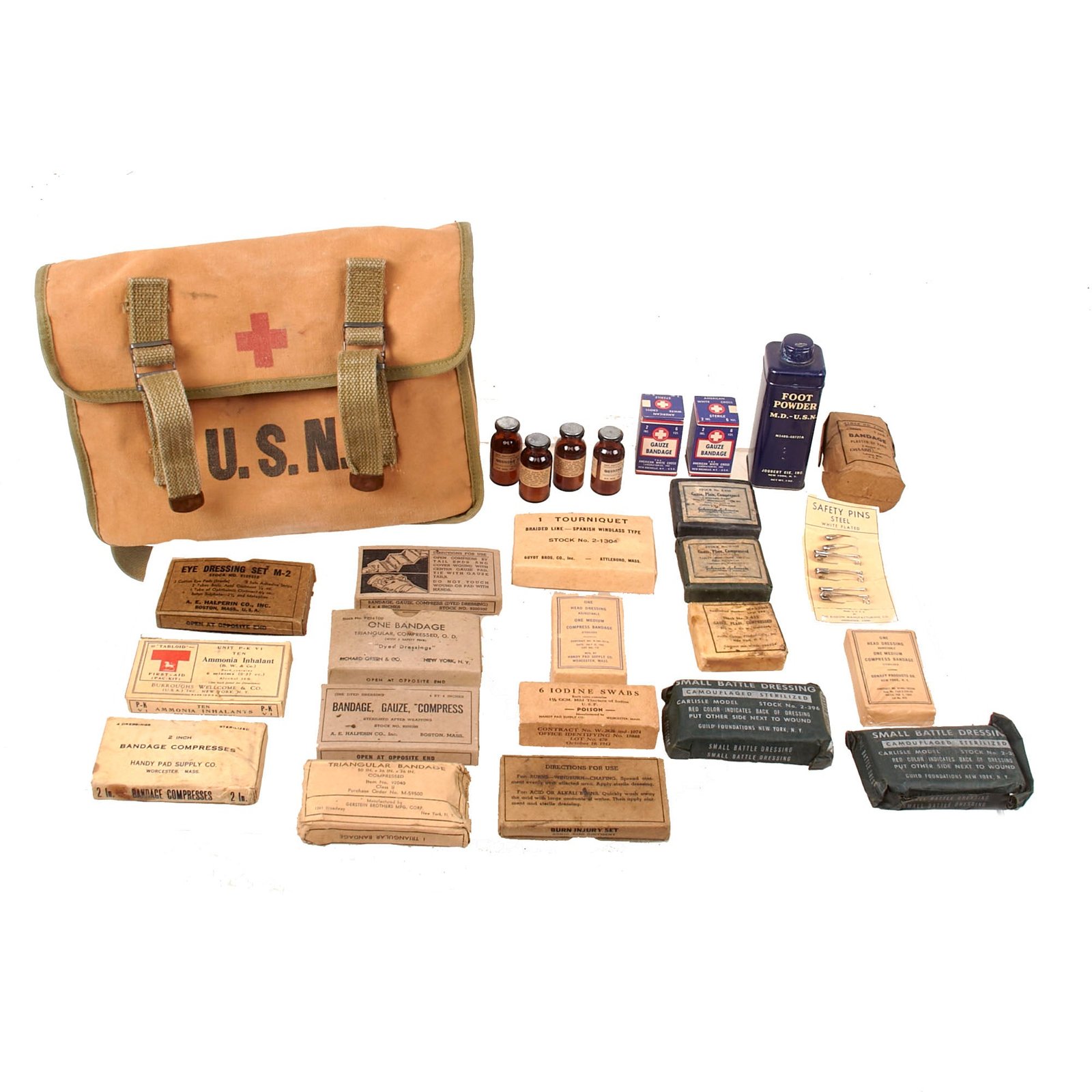 Buy Original U.S. WWII U. S. Navy First Aid Medical Corpsman Medical Kit Shoulder Bag with Contents | Original Firearms Antique For Sale