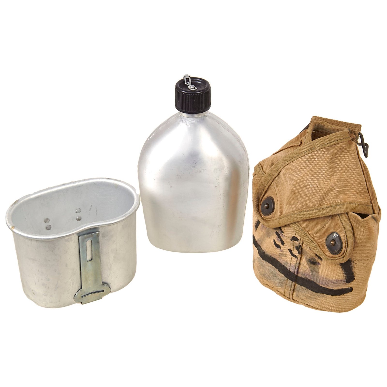 Buy Original U.S. WWII US Marine Corps 3rd Type Canteen Cover With Canteen & Cup - UNIS Marked for Company K, 25th Marine Regiment, 4th Marine Division | Original Firearms Antique For Sale