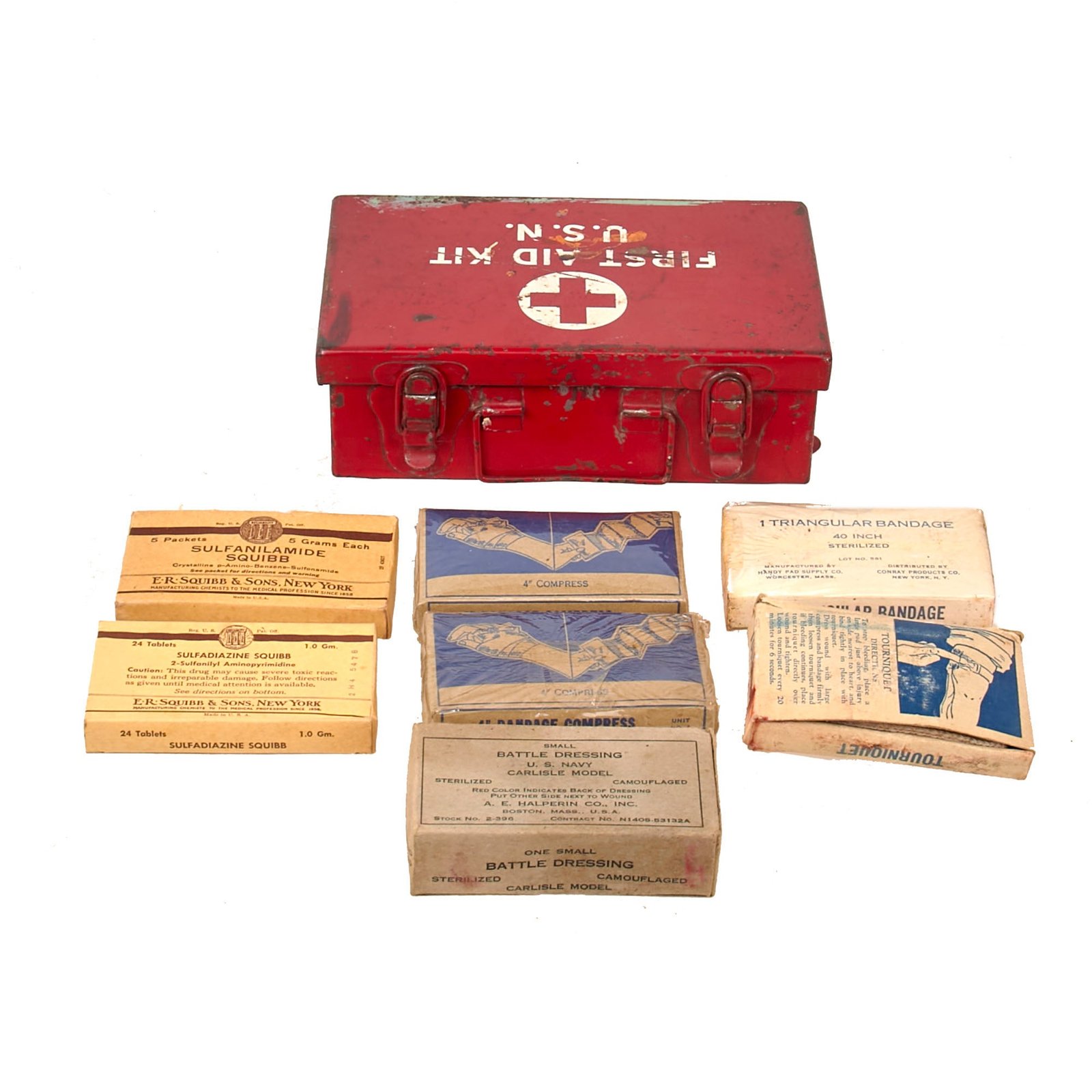 Buy Original U.S. Korean & Vietnam War Era USN Life Raft First Aid Kit With Contents | Original Firearms Antique For Sale