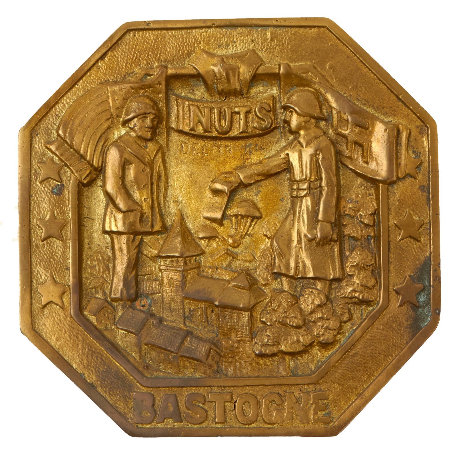 Buy Original WWII U.S. 101st Airborne Battle of the Bulge Brass NUTS Plaque - Bastogne 1944 | Original Firearms Antique For Sale