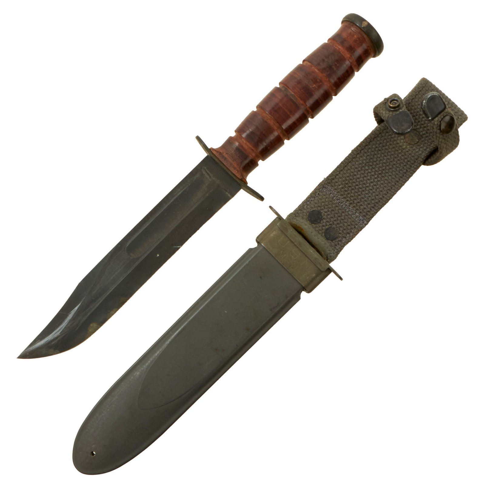 Buy Original U.S. WWII Late War Navy Mark 2 KA-BAR Fighting Knife by Union Cutlery with U.S.N. MK2 Scabbard | Original Firearms Antique For Sale