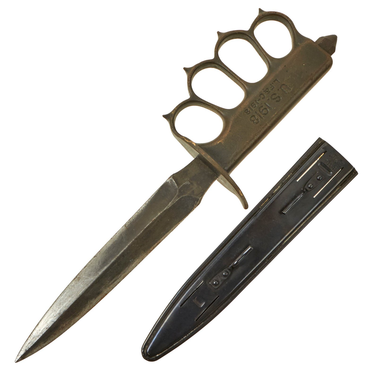 Buy Original U.S. WWI Model 1918 Mark I Trench Knife by L. F. & C. with Quality Reproduction Scabbard | Original Firearms Antique For Sale