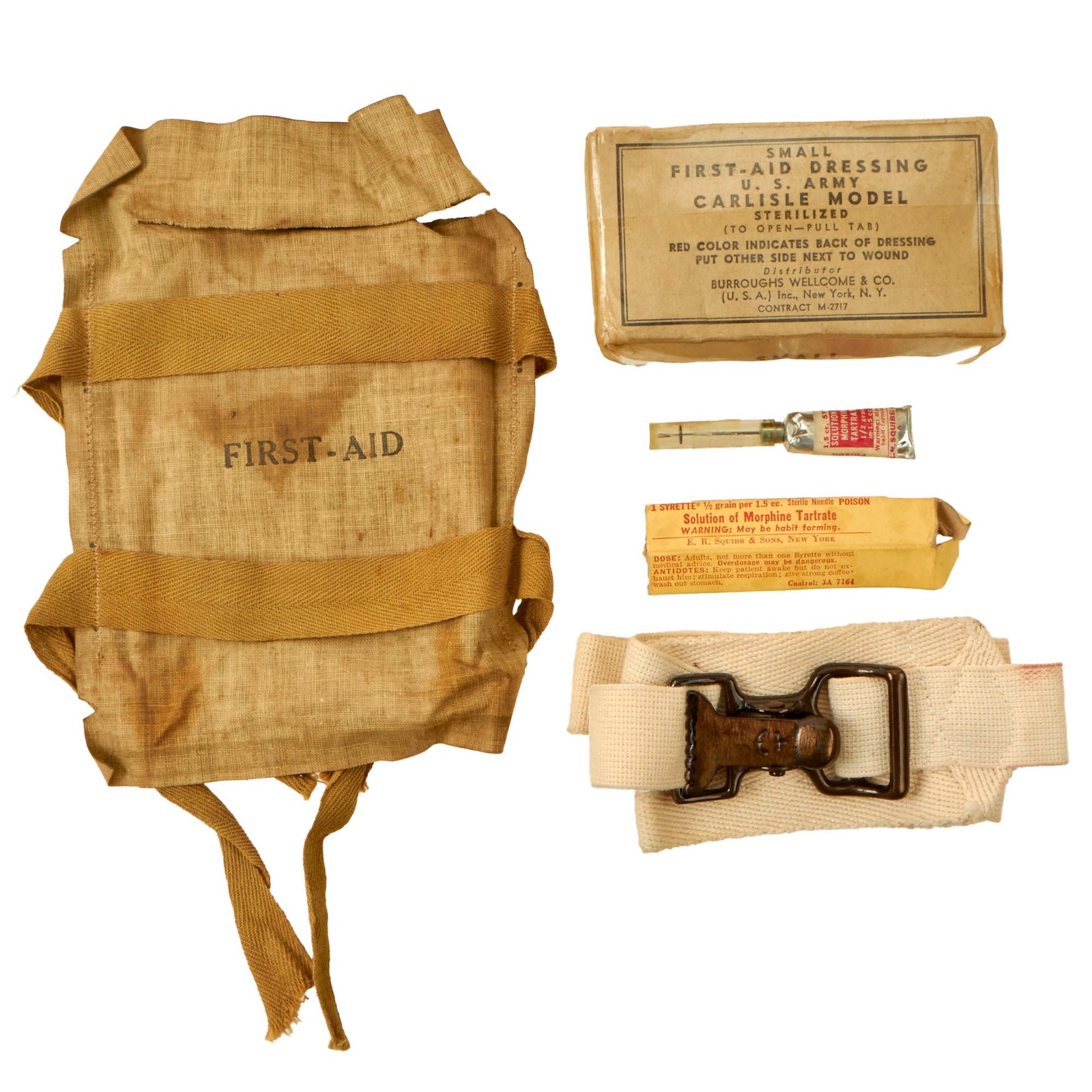 Buy Original U.S. WWII Paratrooper Medical Bandage 2nd Pattern First Aid Packet Opened with Contents | Original Firearms Antique For Sale