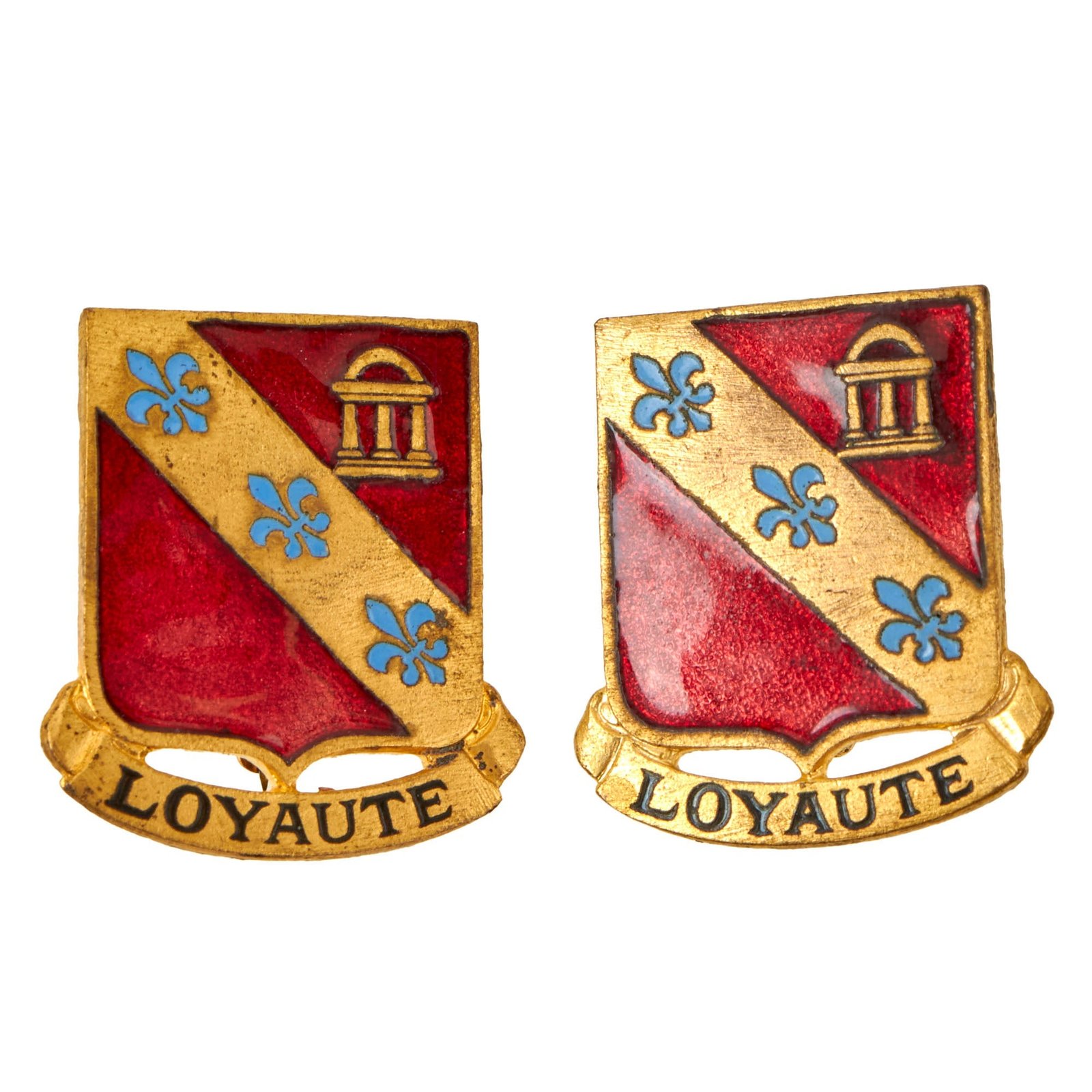 Buy Original U.S. WWII 319th Airborne Field Artillery Regiment Enamel Distinctive Unit Insignia DUI by N.S. Meyer - Matched Set | Original Firearms Antique For Sale