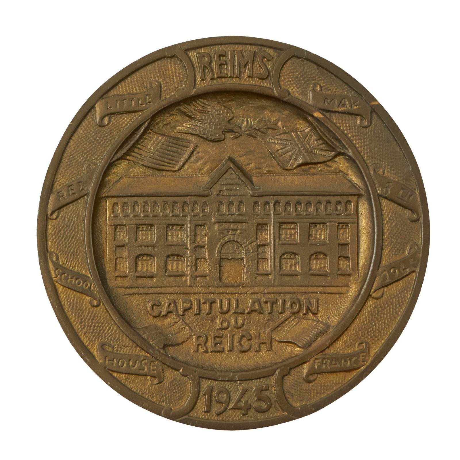 Buy Original U.S. WWII Reims Capitulation German Surrender Commemorative Brass Plate marked DÉPOSÉ | Original Firearms Antique For Sale