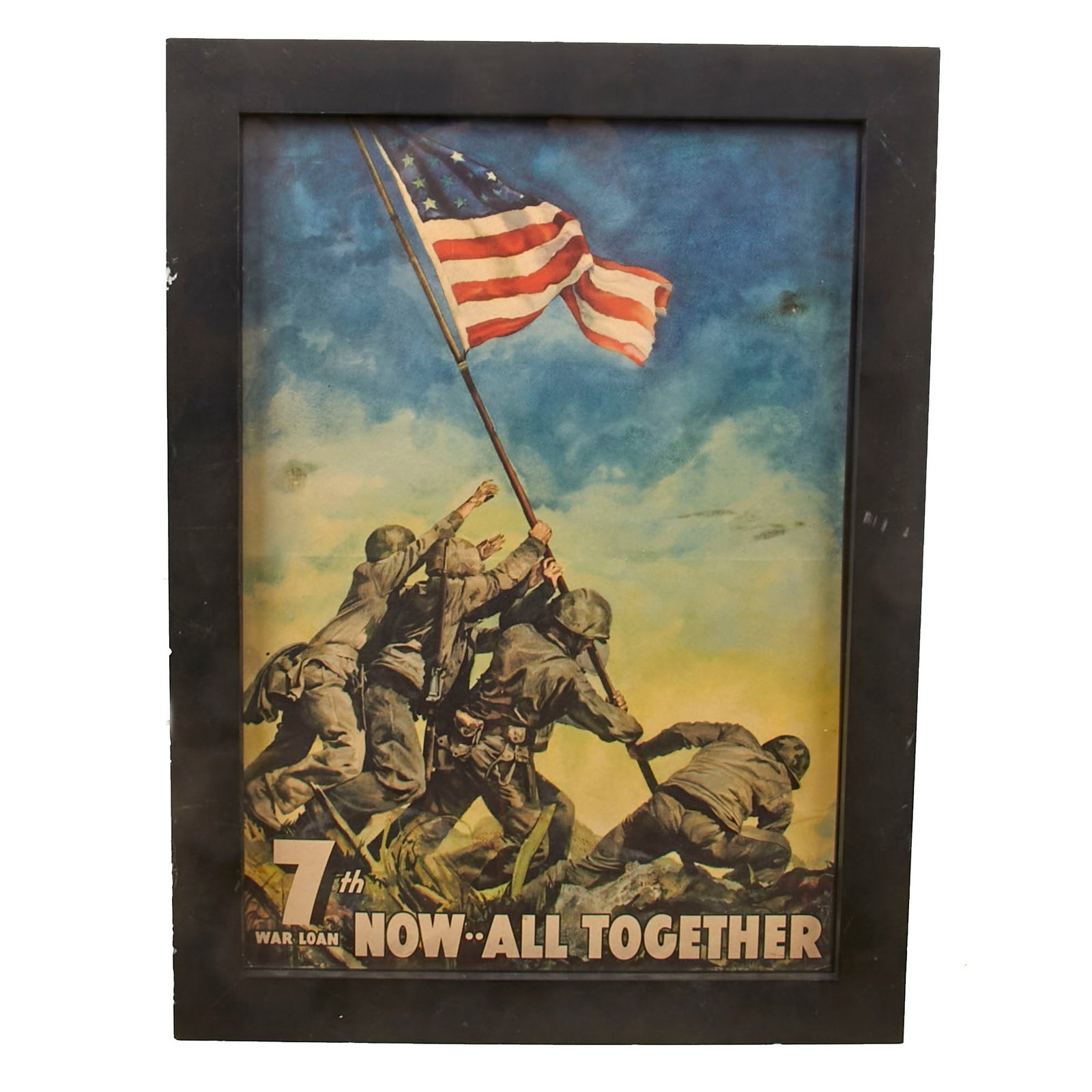 Buy Original U.S. WWII Framed 7th War Loan Small Propaganda Poster - Iwo Jima “Now All Together” - 10¾ x 14½” | Original Firearms Antique For Sale