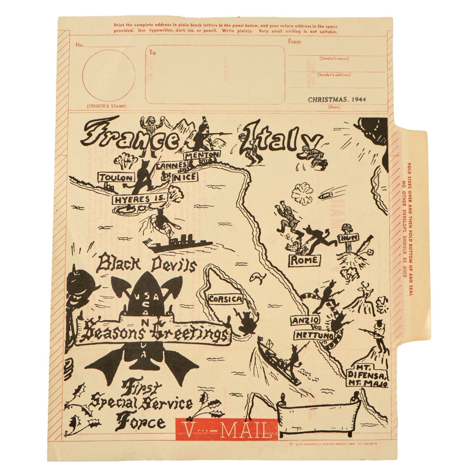 Buy Original U.S. WWII 1st Special Service Force “Black Devils” Christmas V-Mail Letter Cover - FSSF | Original Firearms Antique For Sale