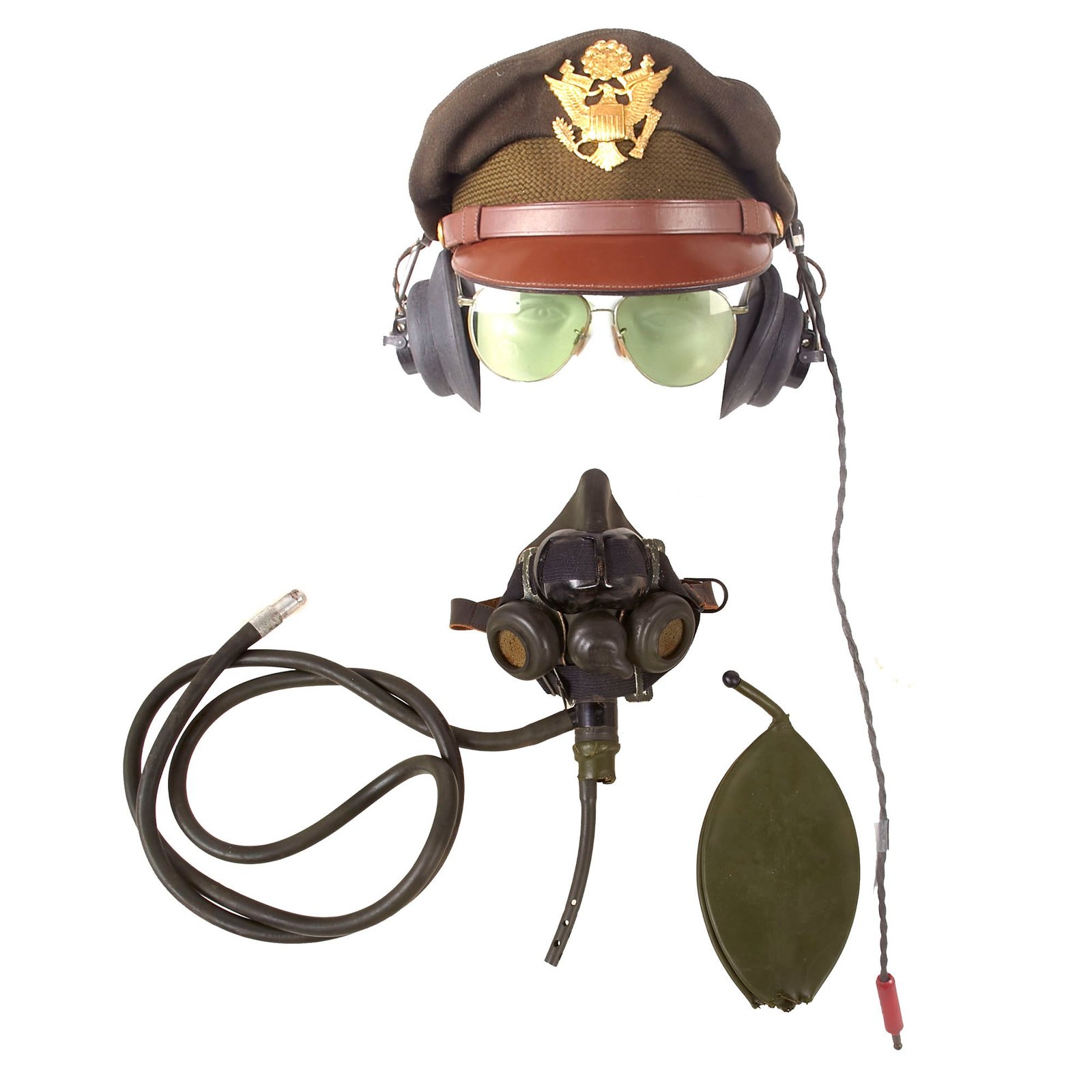 Buy Original U.S. WWII AAF Crusher Cap & ANB-H-1 Headset with A-8B Oxygen Mask & Aviator Sunglasses | Original Firearms Antique For Sale