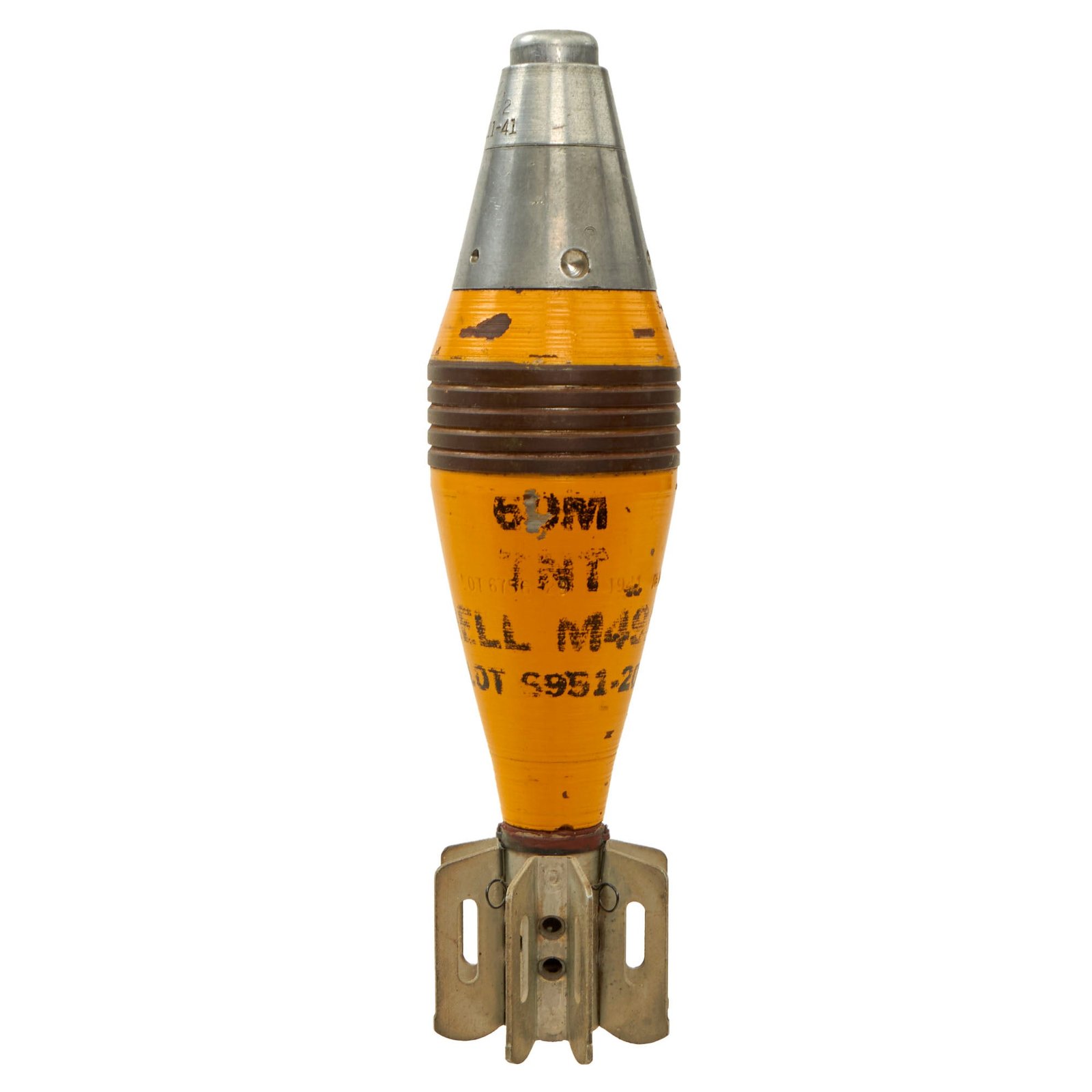 Buy Original U.S. WWII 1941 Dated M49A2 60mm Deactivated High Explosive Mortar Round with 1941 Dated Fuse and Original Paint - Inert | Original Firearms Antique For Sale