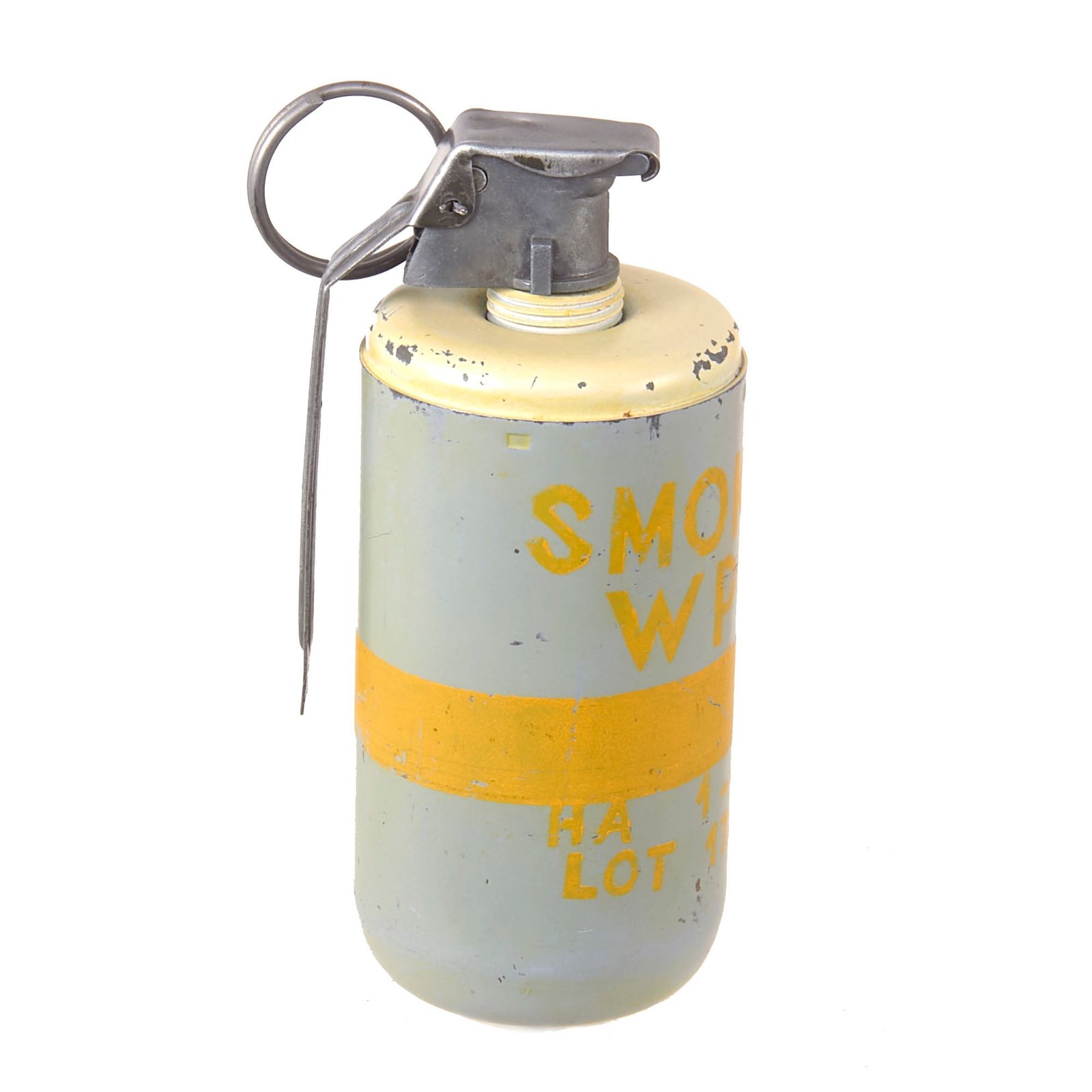 Buy Original U.S. WWII Inert M15 White Phosphorus “Willie Pete” Smoke Grenade With Fuse Assembly - Dated 1942 | Original Firearms Antique For Sale