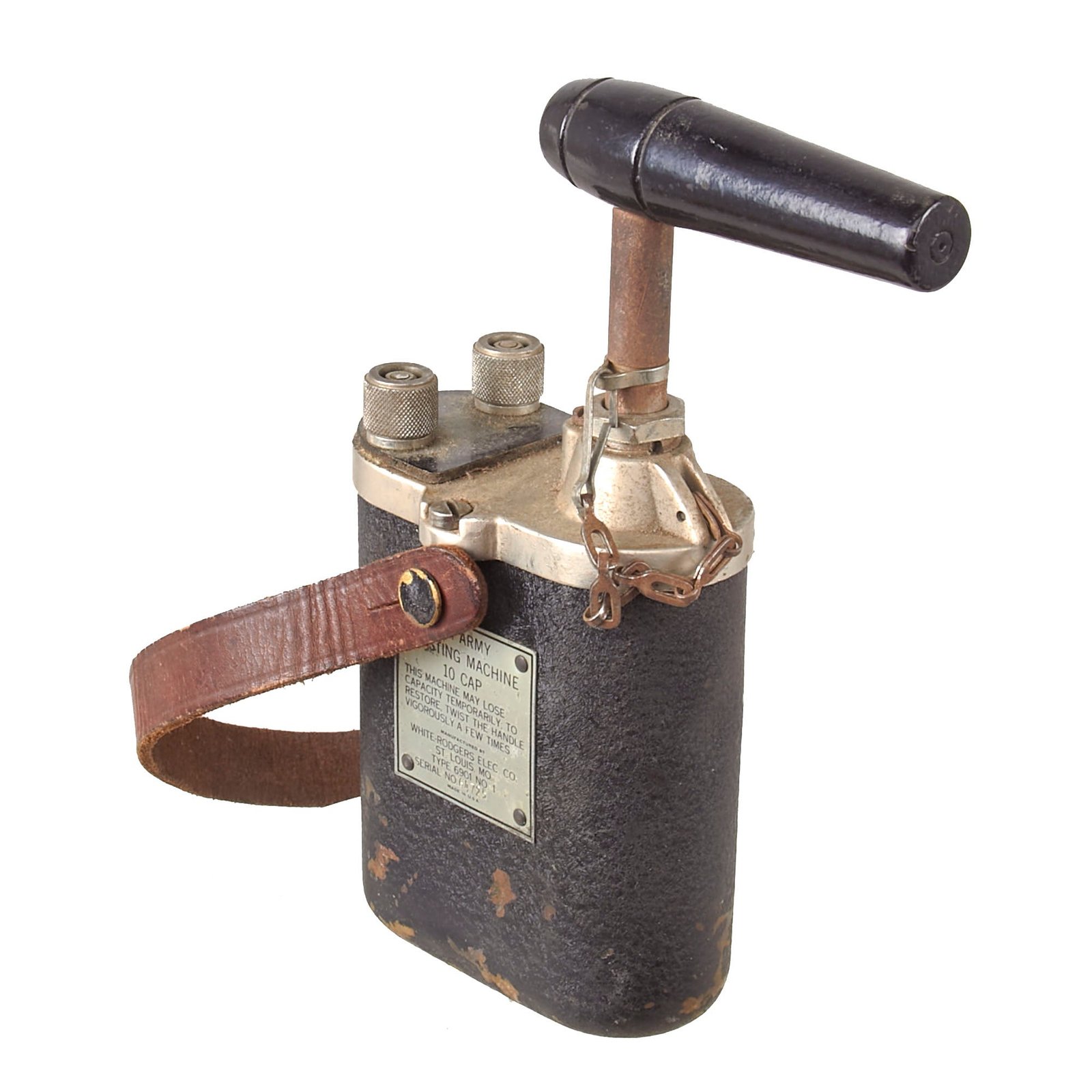 Buy Original U.S. WWII D-Day Army 10 Cap Blasting Machine by White-Rodgers Electric Co. with Post-War Company Logo - Demolition Team | Original Firearms Antique For Sale