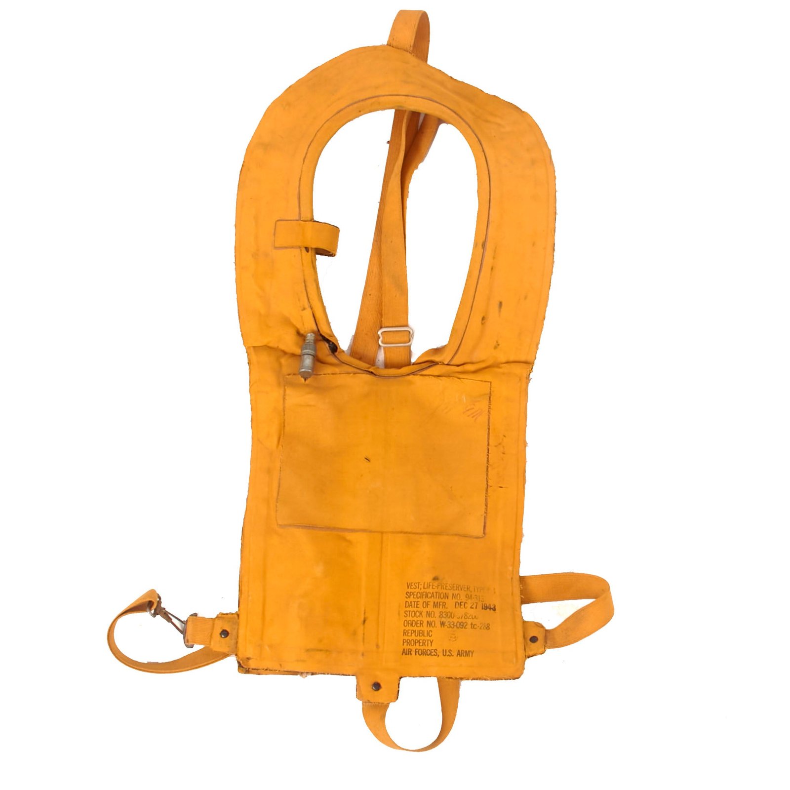Buy Original Scarce Early Date U.S. WWII USAAF Mae West Pneumatic Life Vest by Republic - Dated Dec. 27 1943 | Original Firearms Antique For Sale