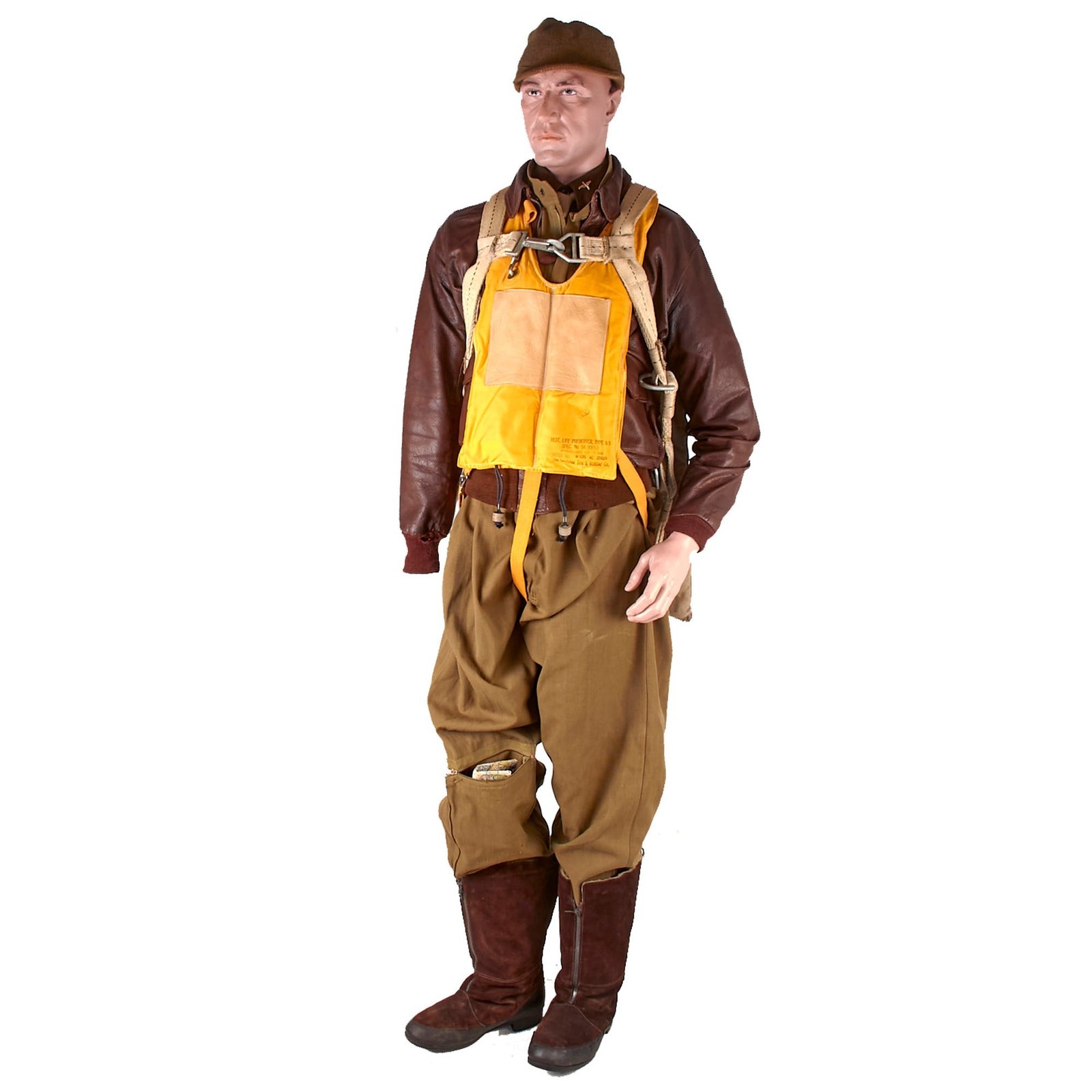 Buy Original U.S. WWII Early Army Air Corps Mannequin Display with British Flight Boots & Harness with Some Reproduction Parts | Original Firearms Antique For Sale