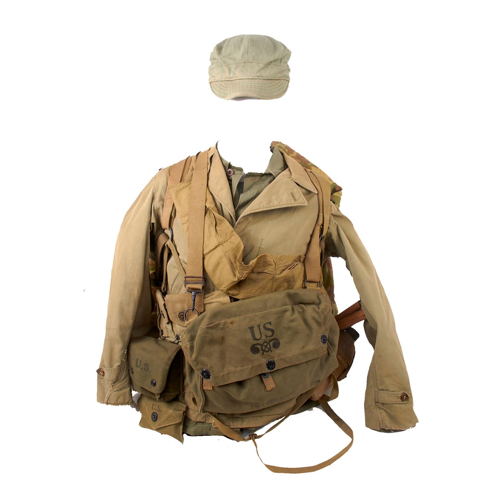 Buy Original U.S. WWII Marine Corps Pacific Theater HBT Combat Uniform Torso Mannequin Group with Field Gear - USMC | Original Firearms Antique For Sale