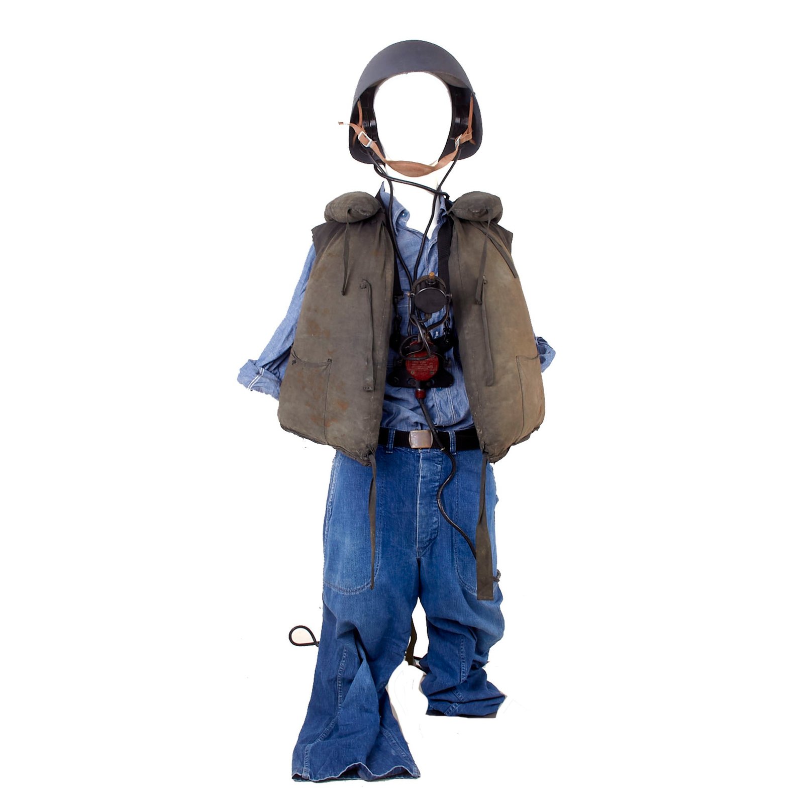 Buy Original U.S. WWII Navy Flak Gunner’s Uniform & Mk2 Talker Helmet Mannequin with Life Jacket & Shoes | Original Firearms Antique For Sale