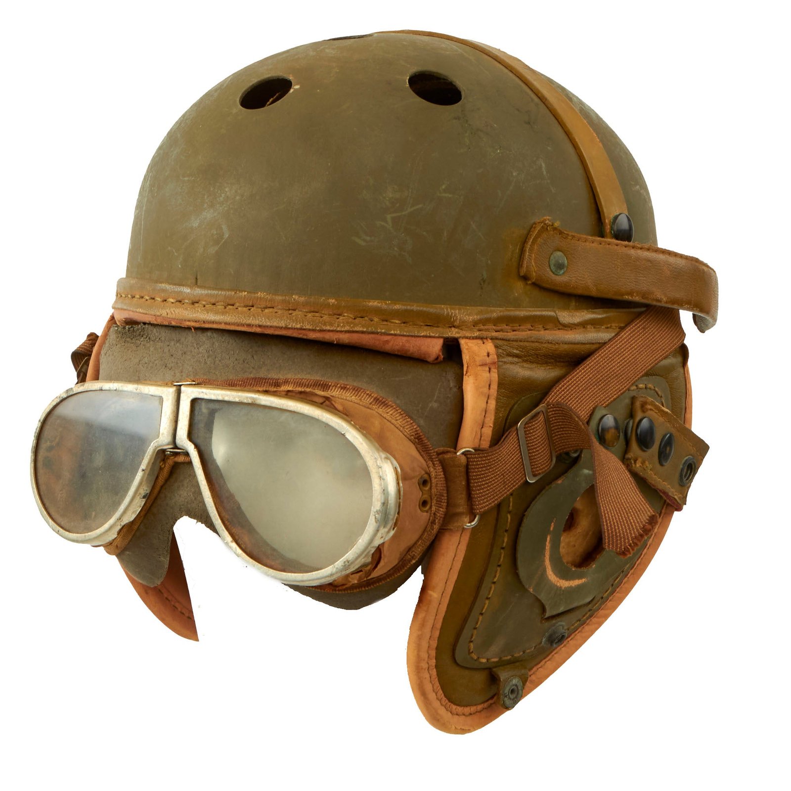 Buy Original U.S. WWII M38 Tanker Helmet by Rawlings with Goggles - Size 7 ⅛ | Original Firearms Antique For Sale