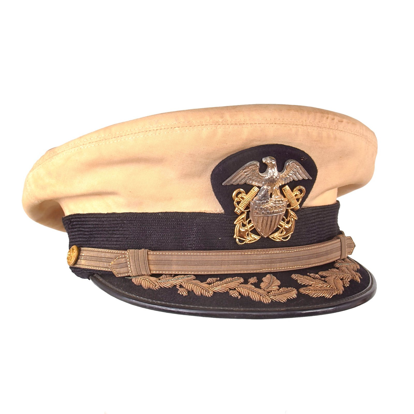 Buy Original U.S. WWII Navy Vice Admiral’s Service Uniform Peaked Visor Cap by Art Caps of New York - Size 7⅜ | Original Firearms Antique For Sale