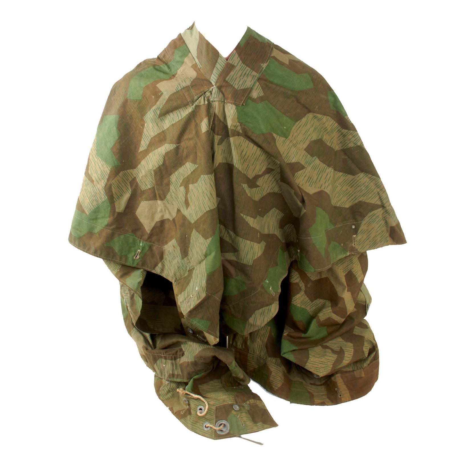 Original German WWII Zeltbahn Tent Quarter & Poncho in Splinter Pattern Reversible Camouflage with Faint Maker’s Stamp