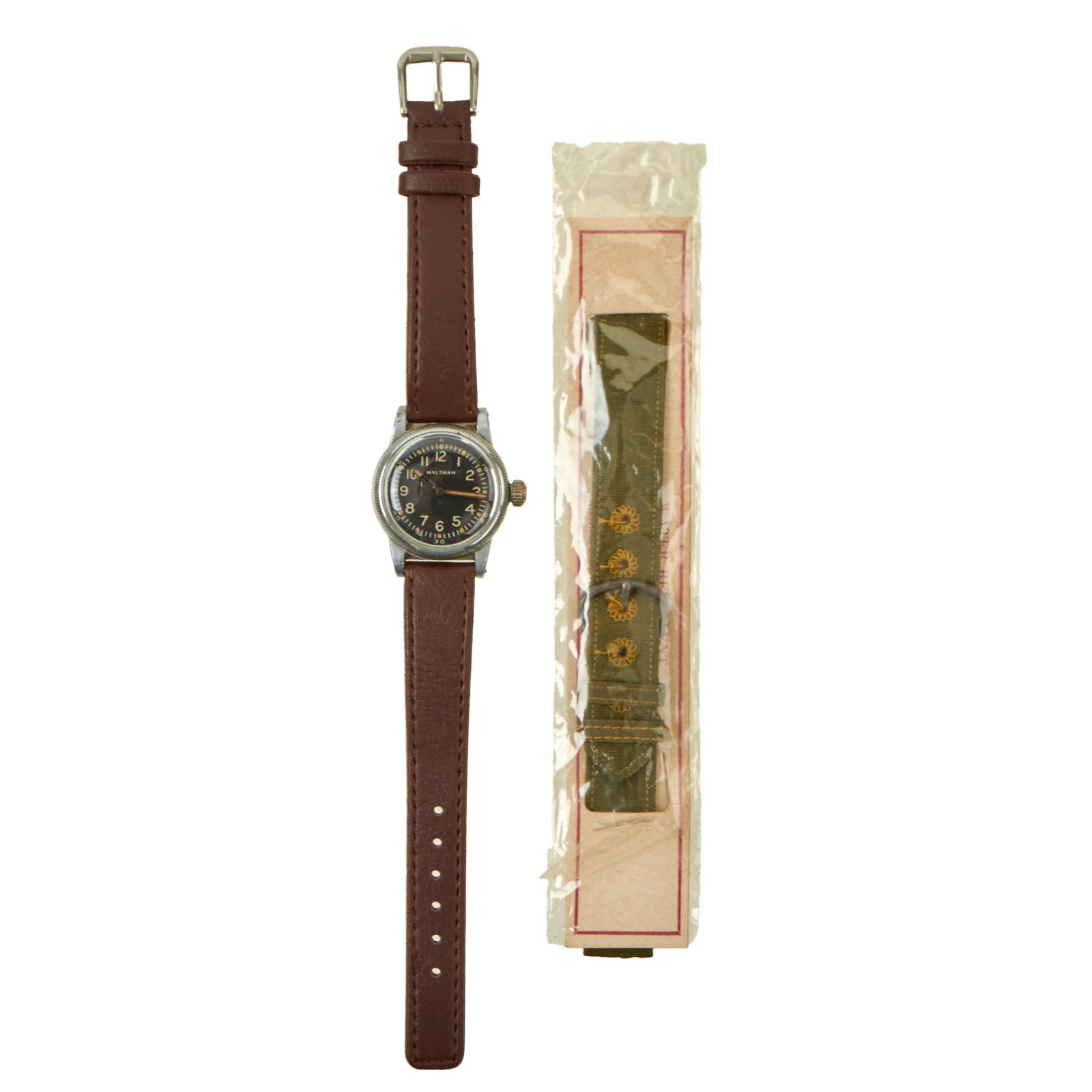 Buy Original U.S. WWII 1943 Type A-11 USAAF Wrist Watch by Waltham with Replacement Water Repellent Band - Missing Seconds Hand - Functional | Original Firearms Antique For Sale