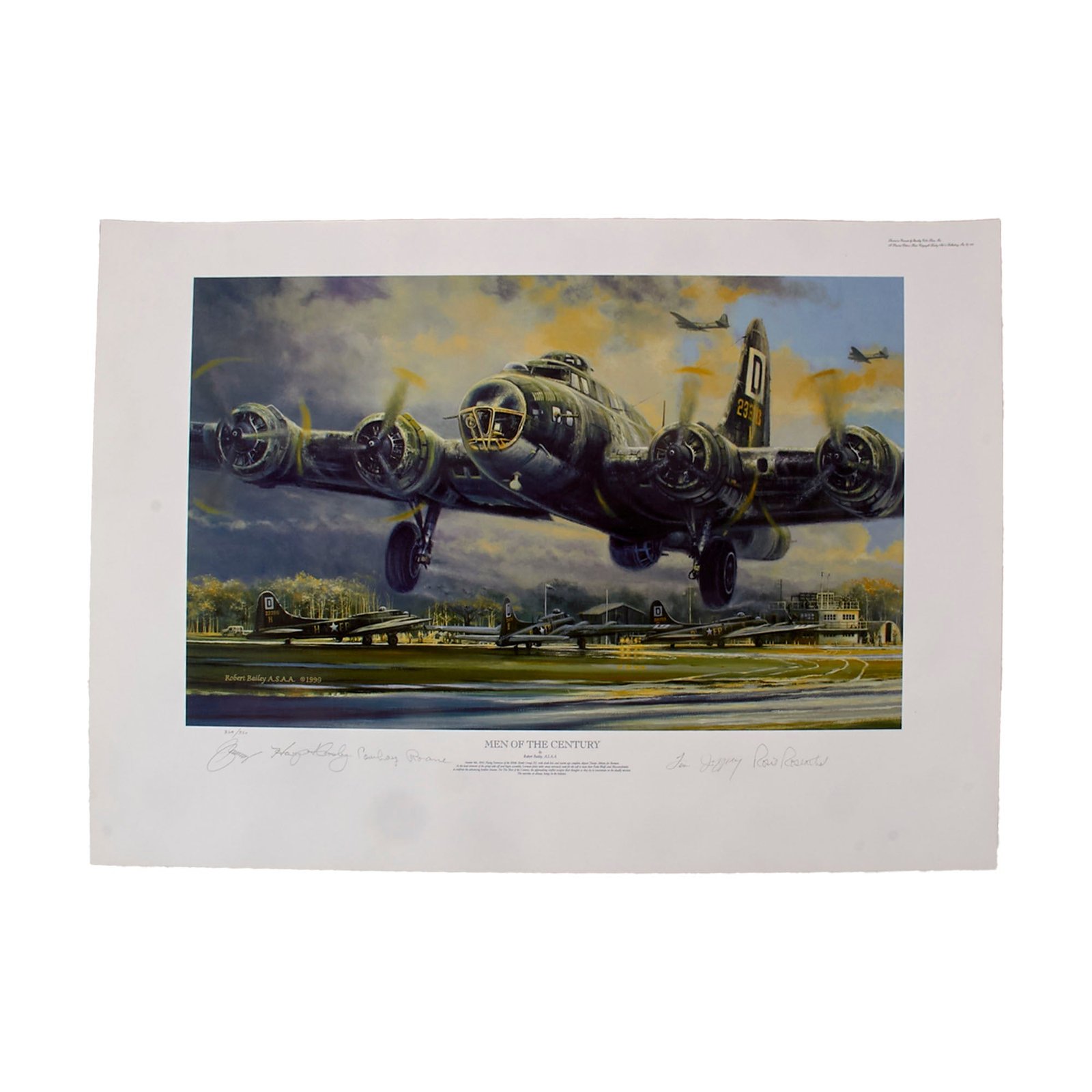Buy Original Signed Limited Edition Print: “Men of the Century” by Robert Bailey Signed by 4 Famed 100th Bomb Group Airmen - 23 x 33” - 324/500 | Original Firearms Antique For Sale
