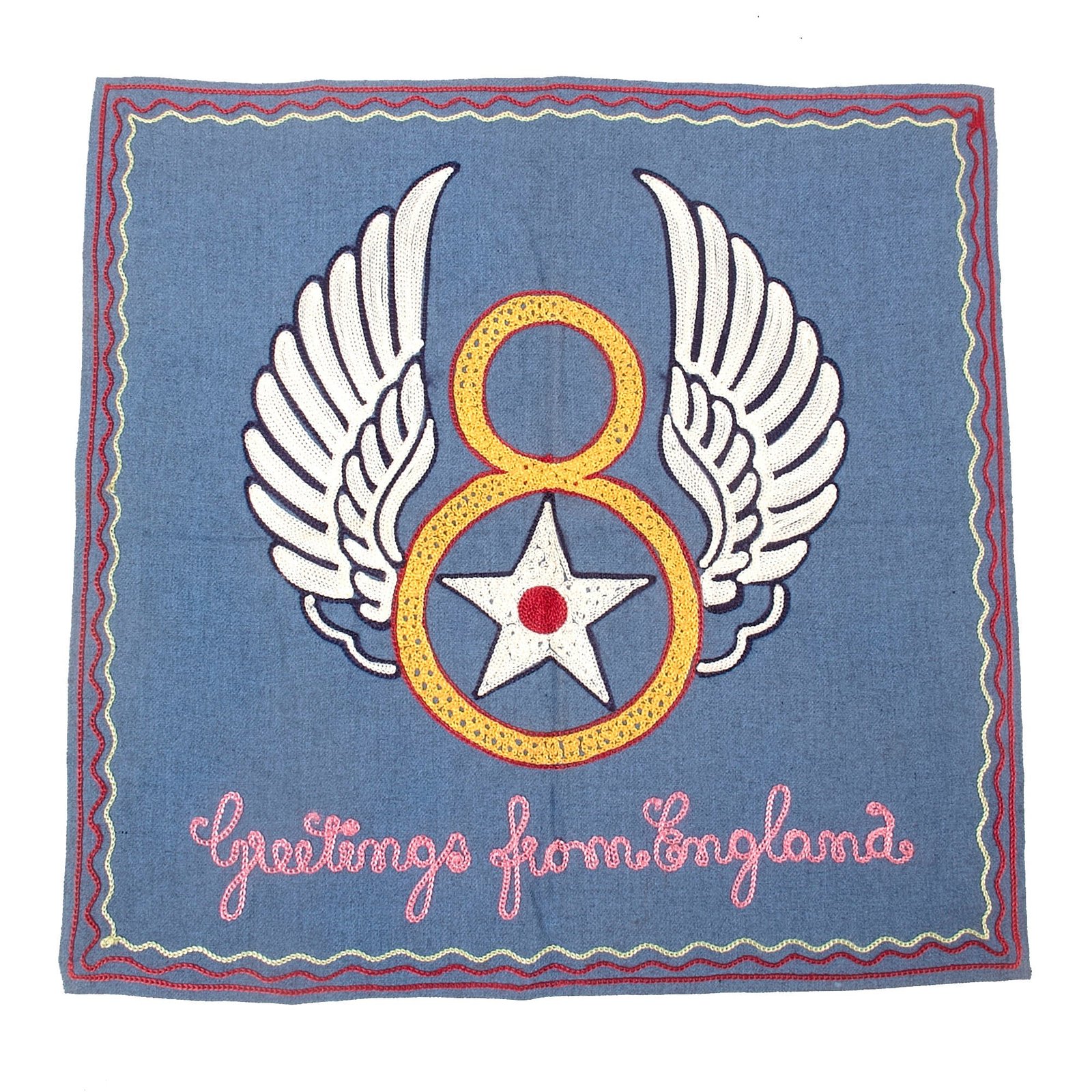 Buy Original U.S. WWII British-Made 8th Air Force Hand-Embroidered Souvenir Cloth - 17 x 17” | Original Firearms Antique For Sale