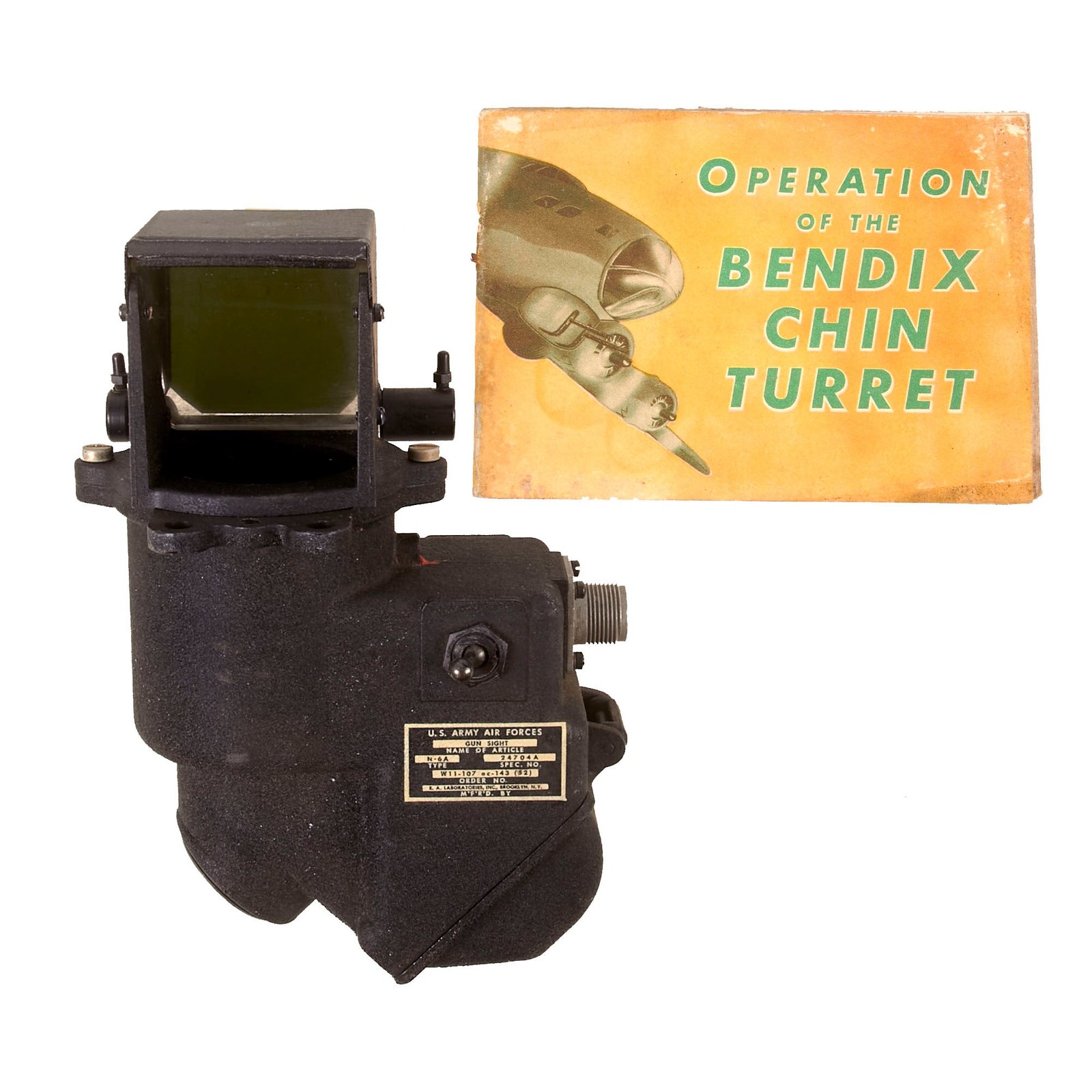 Buy Original U.S. WWII Aerial Gunner’s Optical Sight Type N-6A with Bendix Chin Turret Operation Booklet | Original Firearms Antique For Sale