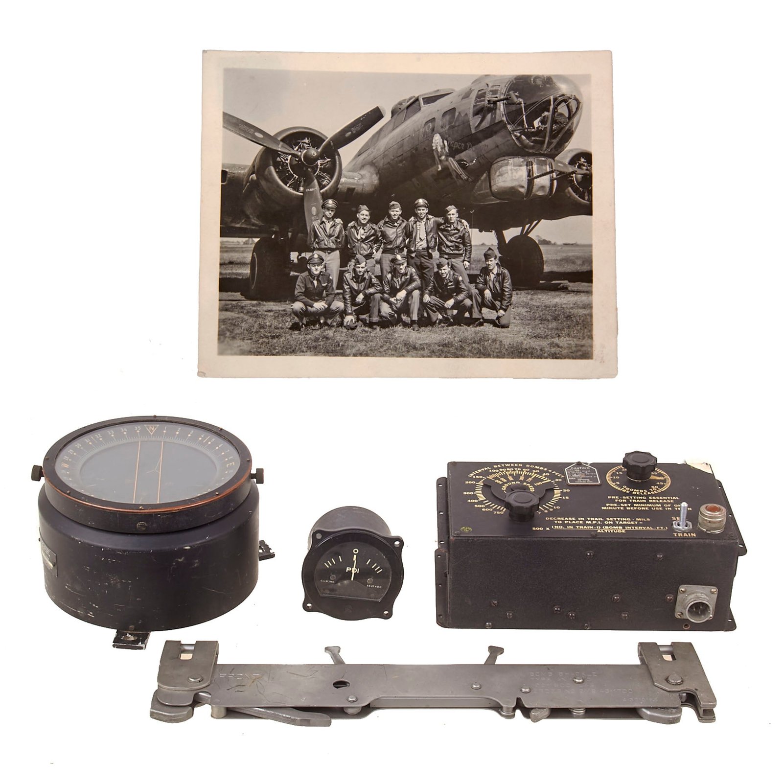Buy Original U.S WWII Army Air Force Norden Type B-2A Control Bomb Release, Bomb Shackle, Type D-12 Compass, & Pilot Deviation Indicator Gauge | Original Firearms Antique For Sale