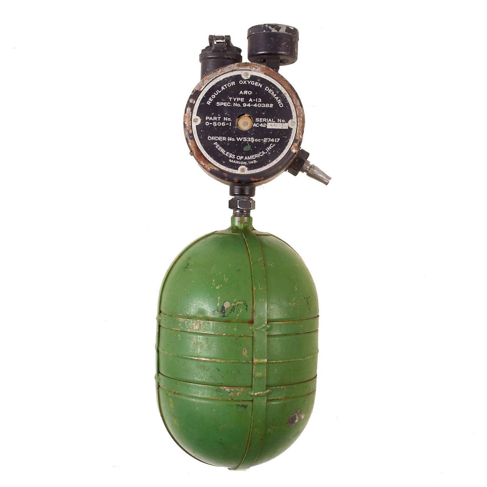 Buy Original U.S. WWII USAAF Bomber Type A-4 Walk Around Oxygen Bottle with AN 6022-1 Regulator | Original Firearms Antique For Sale
