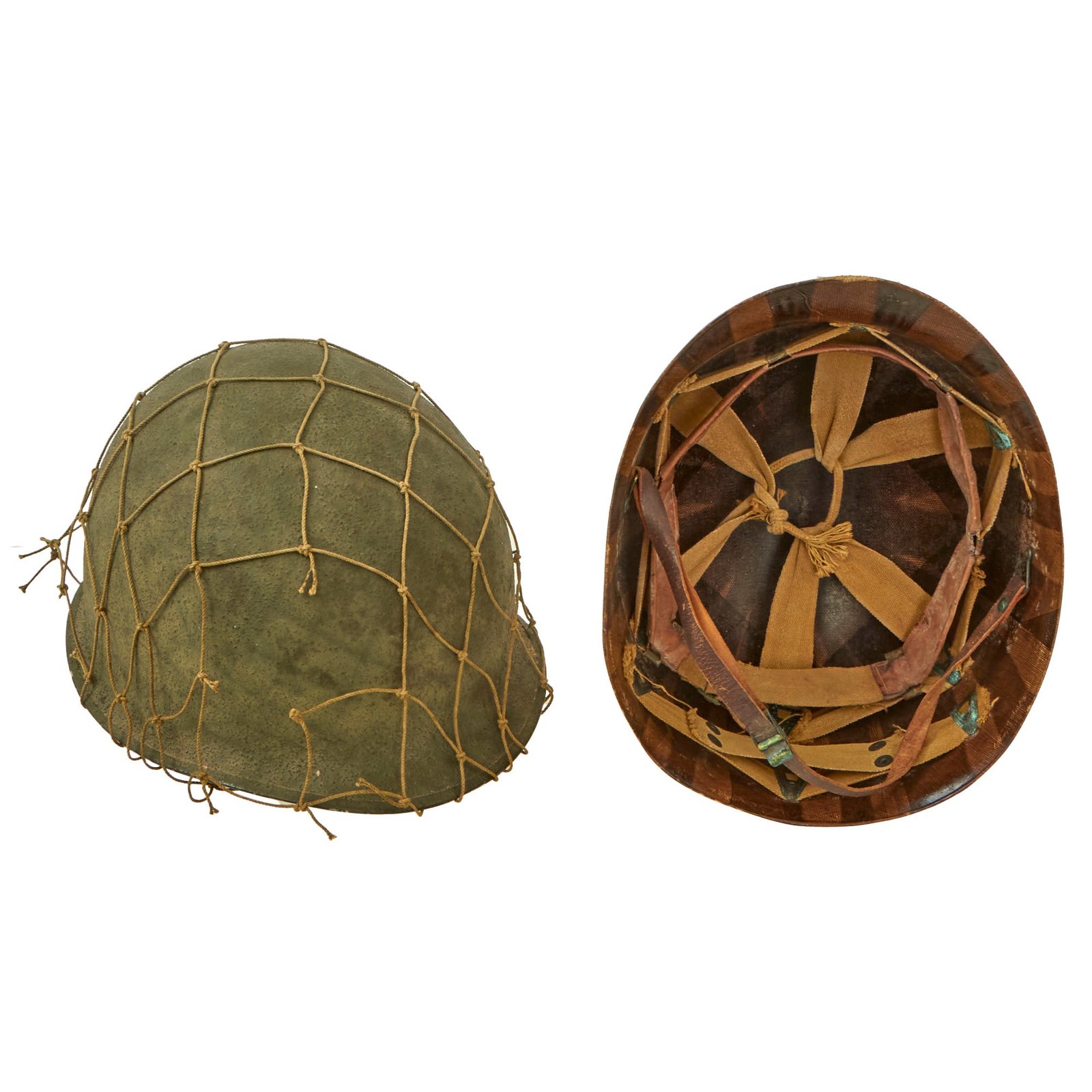 Buy Original U.S. WWII M1 Front Seam Fixed Bale Helmet with Seaman Paper Company Liner & Helmet Net | Original Firearms Antique For Sale