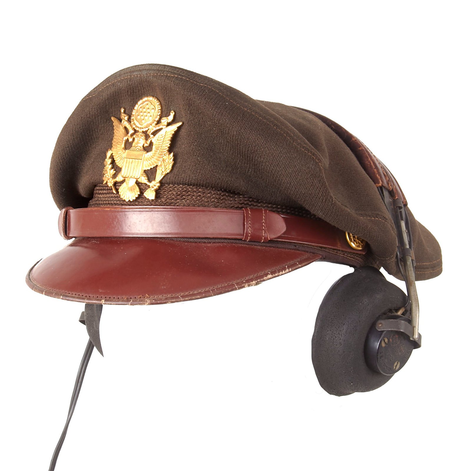 Buy Original U.S. WWII USAAF Officer Winter Crush Visor Cap of POW Anthony M. Tuberose by Bancroft with R-14 Headset - Shot Down Near Recke-Langenakker in 1944 | Original Firearms Antique For Sale