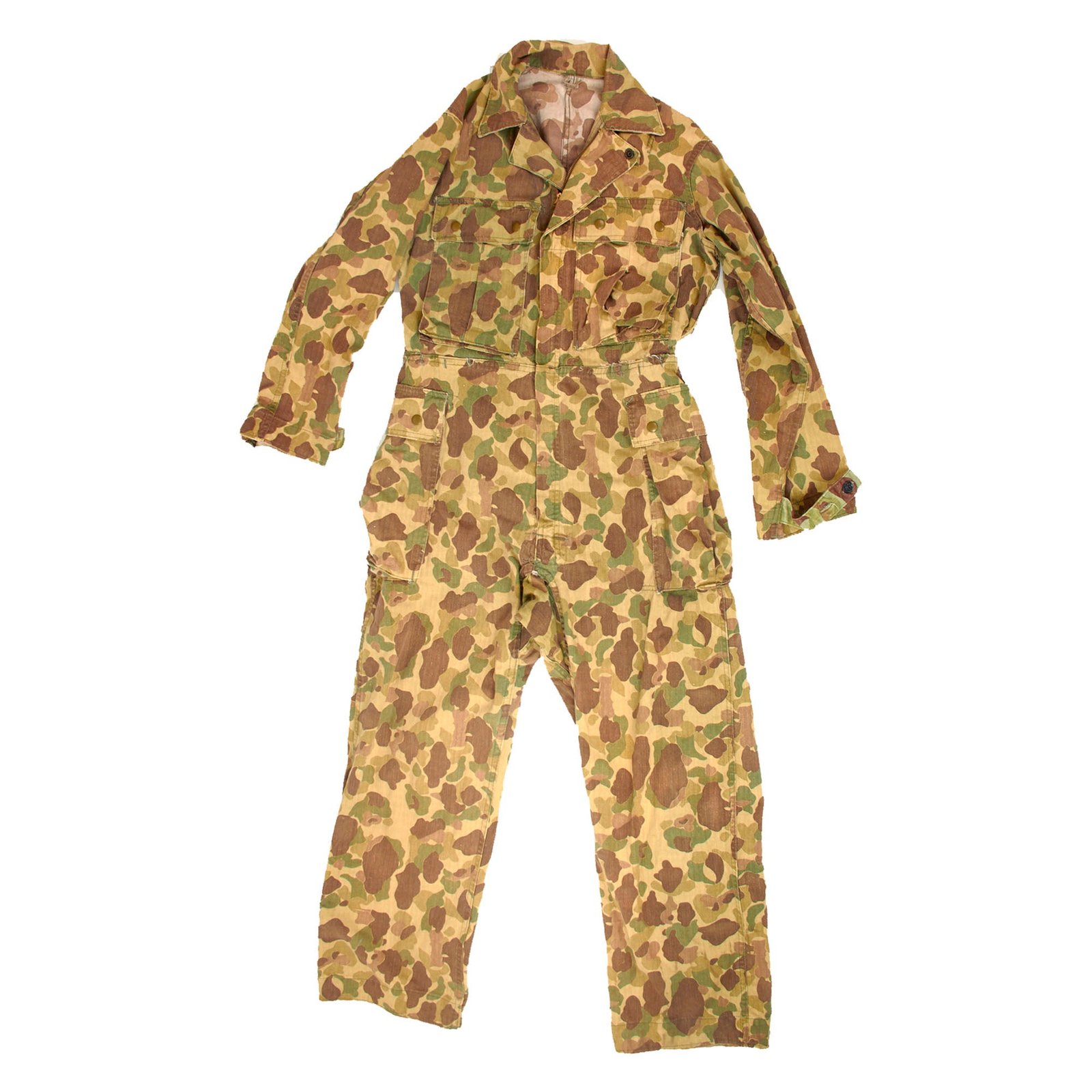Original U.S. WWII Army M1942 Camouflage Jungle Suit Herring Bone Twill Coveralls with Internal Suspenders