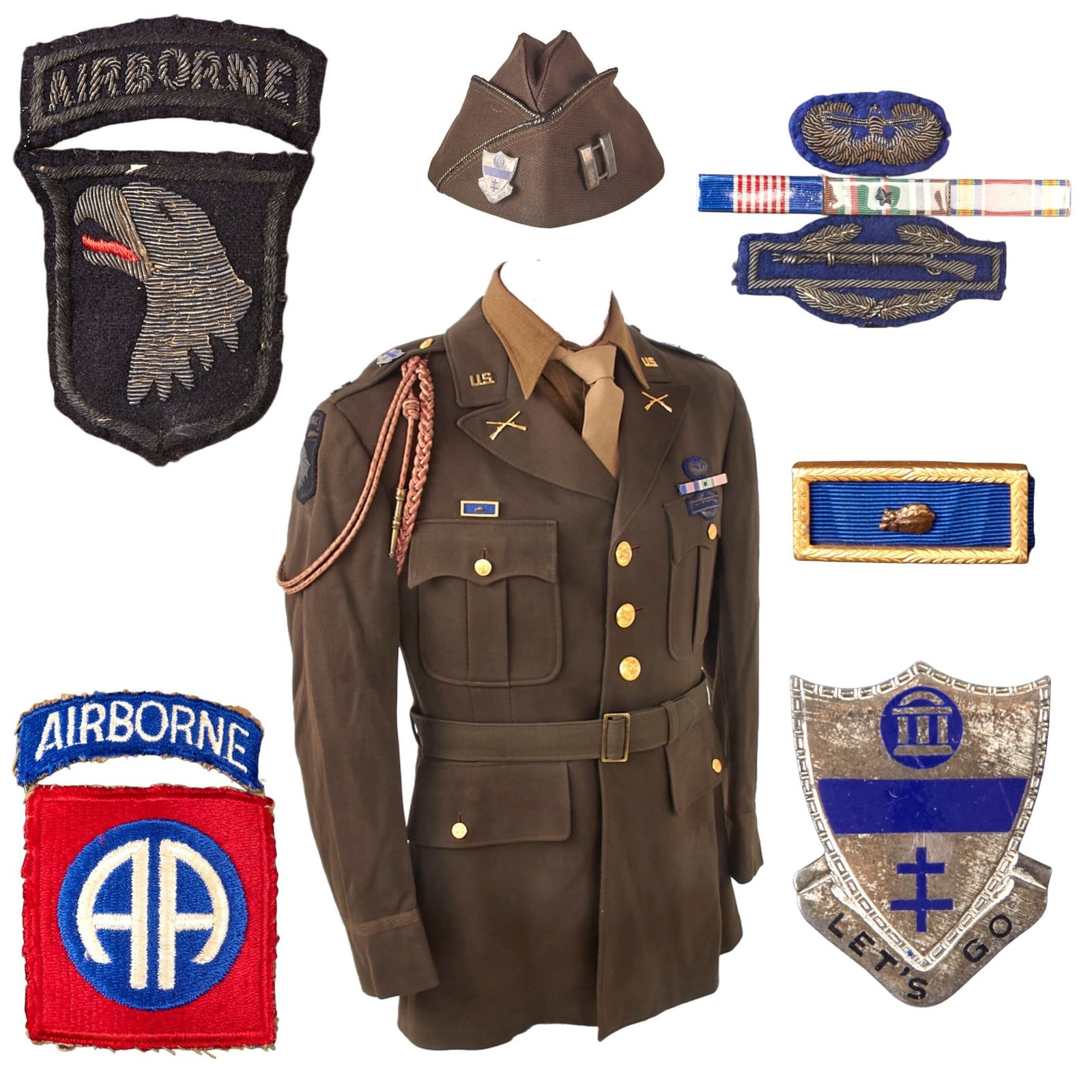 Buy Original U.S. WWII 101st Airborne with British-Made Type B-4 Bullion 101st Patch & Bullion Glider Wings of 327th Glider Infantry Company C Commander Captain William W. Boyles from the Mark Bando Collection | Original Firearms Antique For Sale