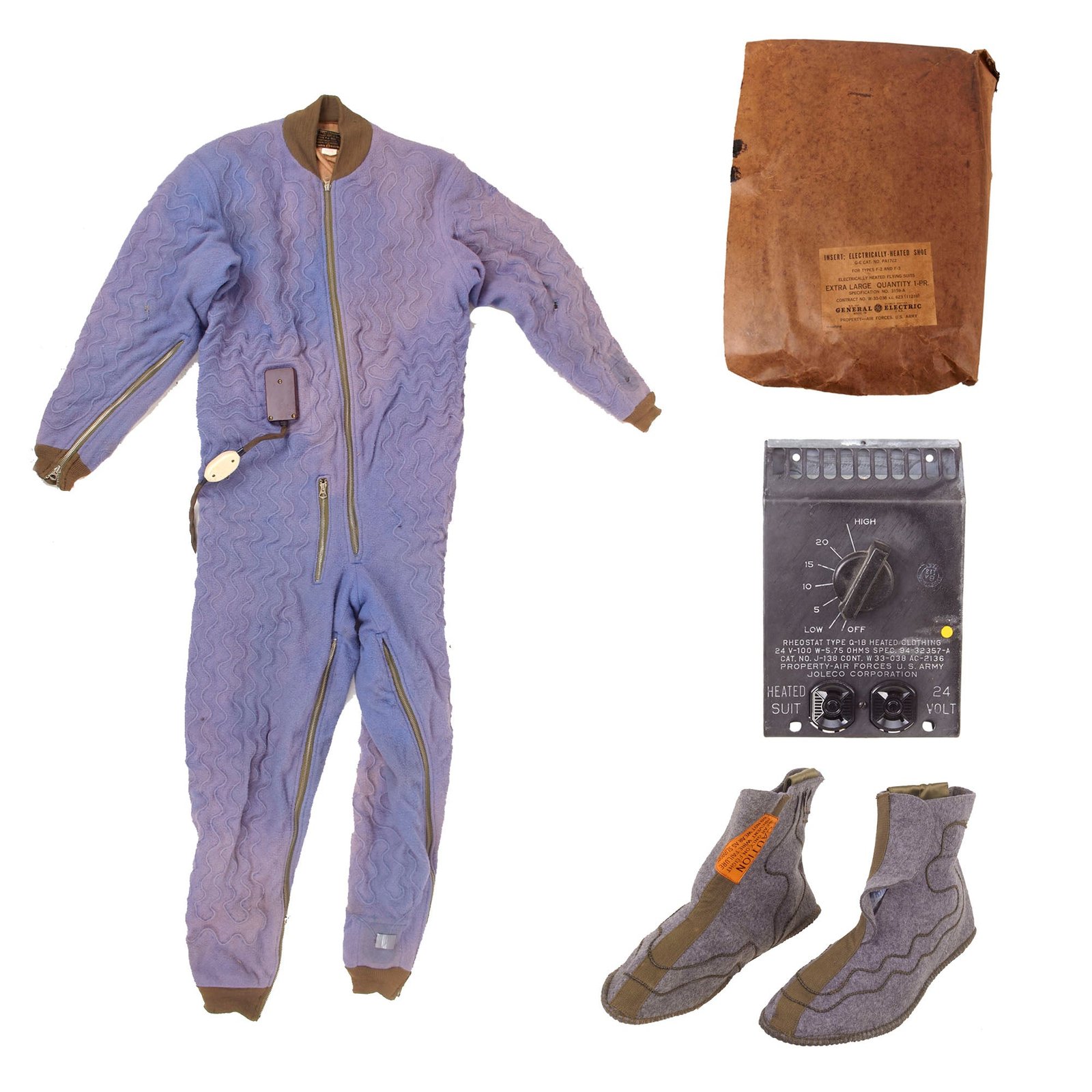 Buy Original U.S. WWII Army Air Forces Electrically-Heated F-1 Blue Bunny Flying Suit with Shoes in Original Package & Rheostat Type Q-1B | Original Firearms Antique For Sale