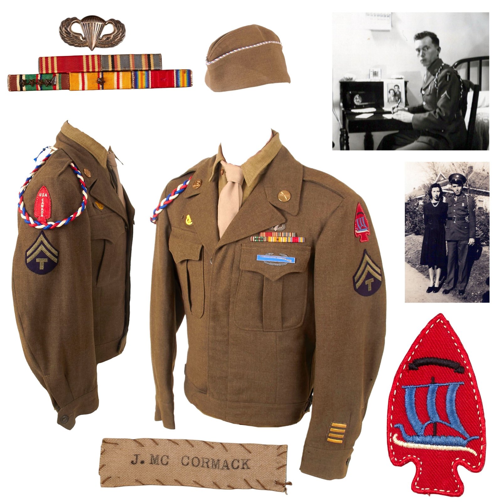 Buy Original U.S. WWII Identified FSSF & 474th Infantry Regiment Uniform Grouping with Piped Overseas Cap & Binder of Research - James P. McCormack, 1st Special Service Force | Original Firearms Antique For Sale