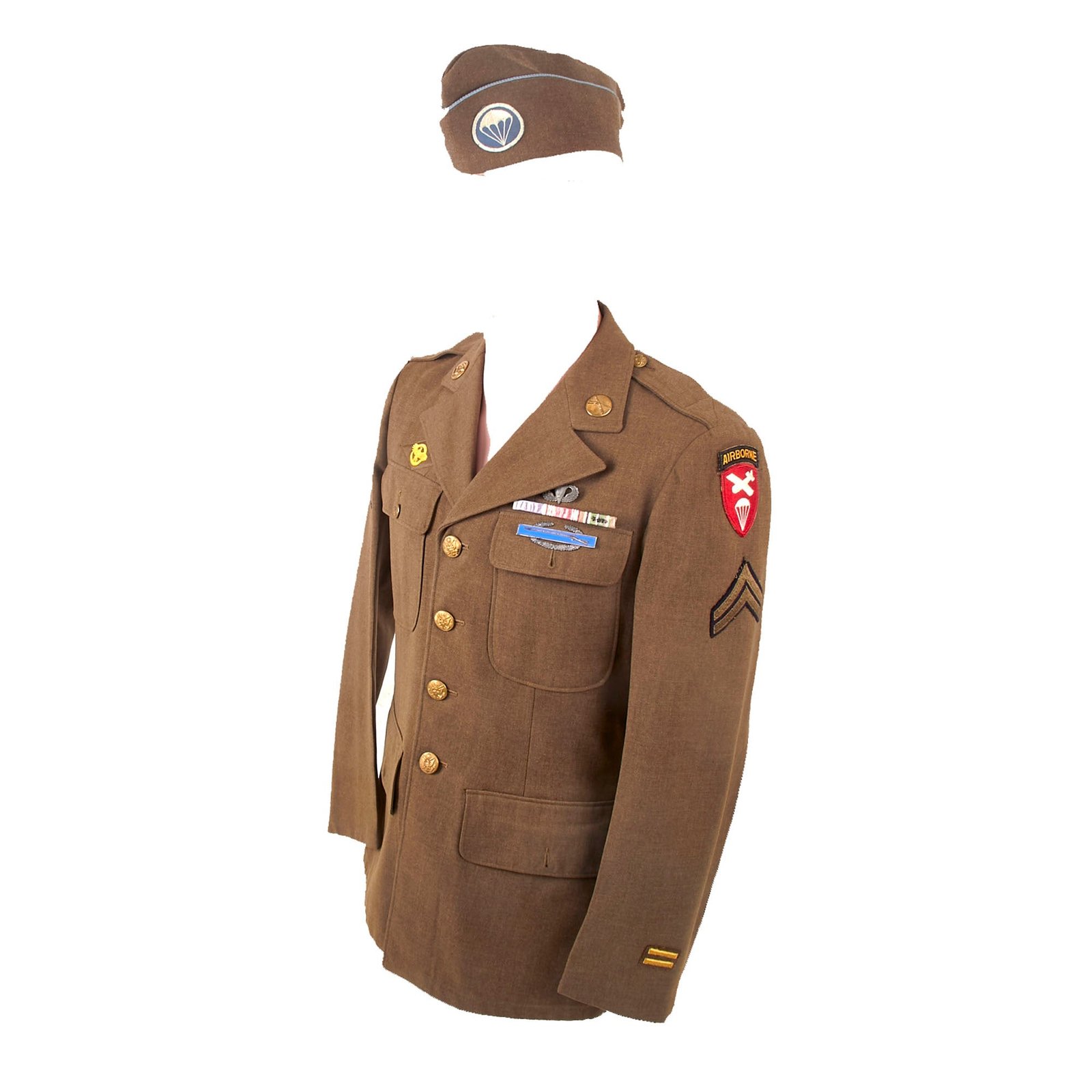 Buy Original U.S. WWII 101st Airborne & Airborne Command Named Uniform Jacket & Garrison Cap - Joseph Mark Lynch | Original Firearms Antique For Sale