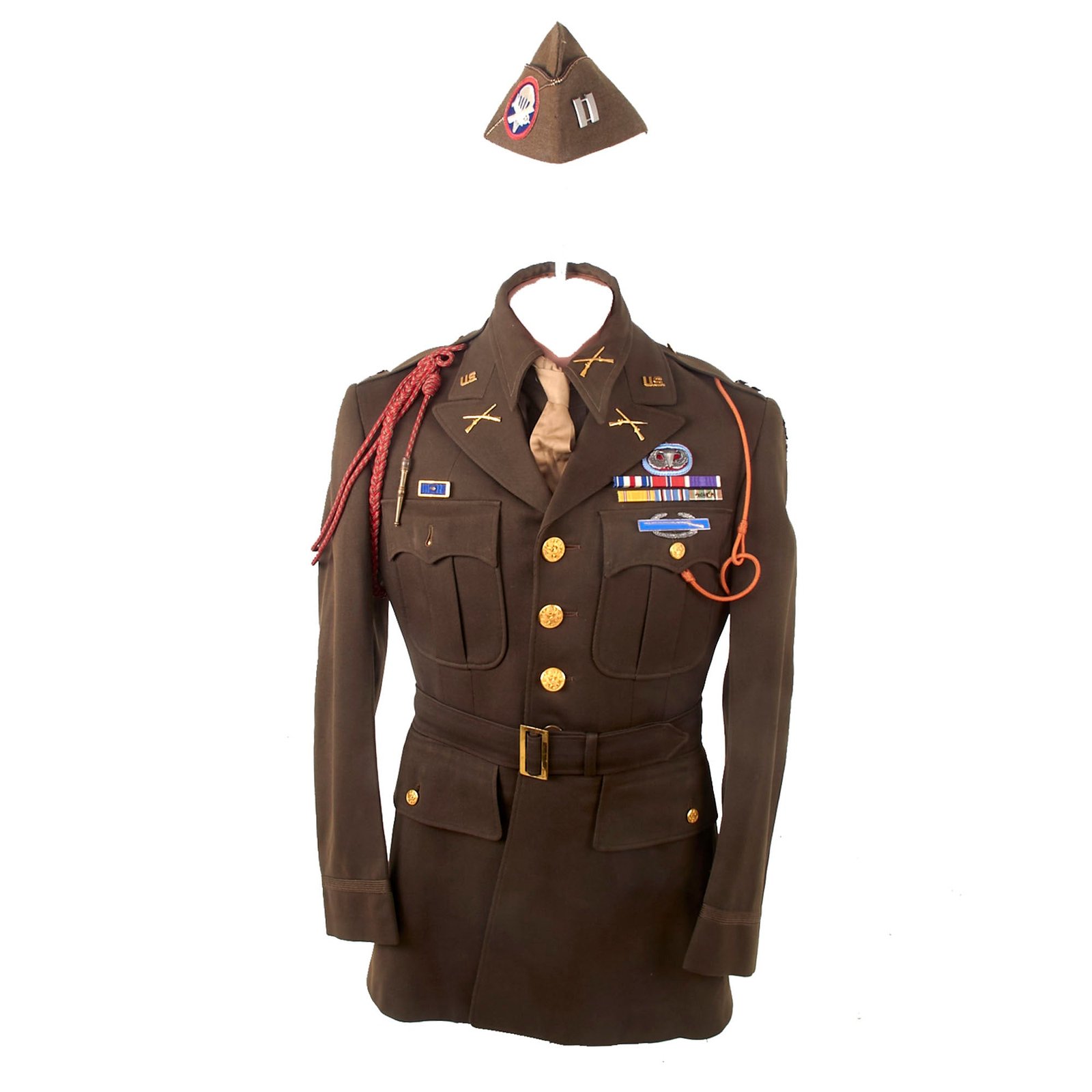 Buy Original U.S. WWII 101st Airborne 501st PIR Captain’s Uniform & Garrison Cap with Type 6 White Tongue Patch - Captain William P. Heaton, Company E | Original Firearms Antique For Sale