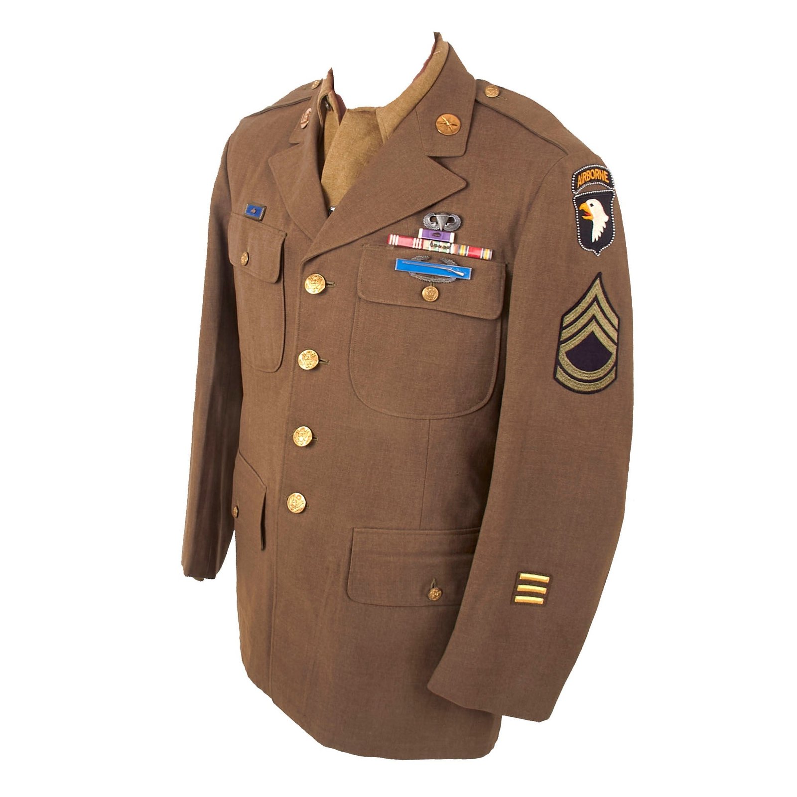 Buy Original U.S. WWII 101st Airborne Division & Airborne Command Sergeant First Class Uniform with Beaded Patches & Laundry Number - Size 42R | Original Firearms Antique For Sale