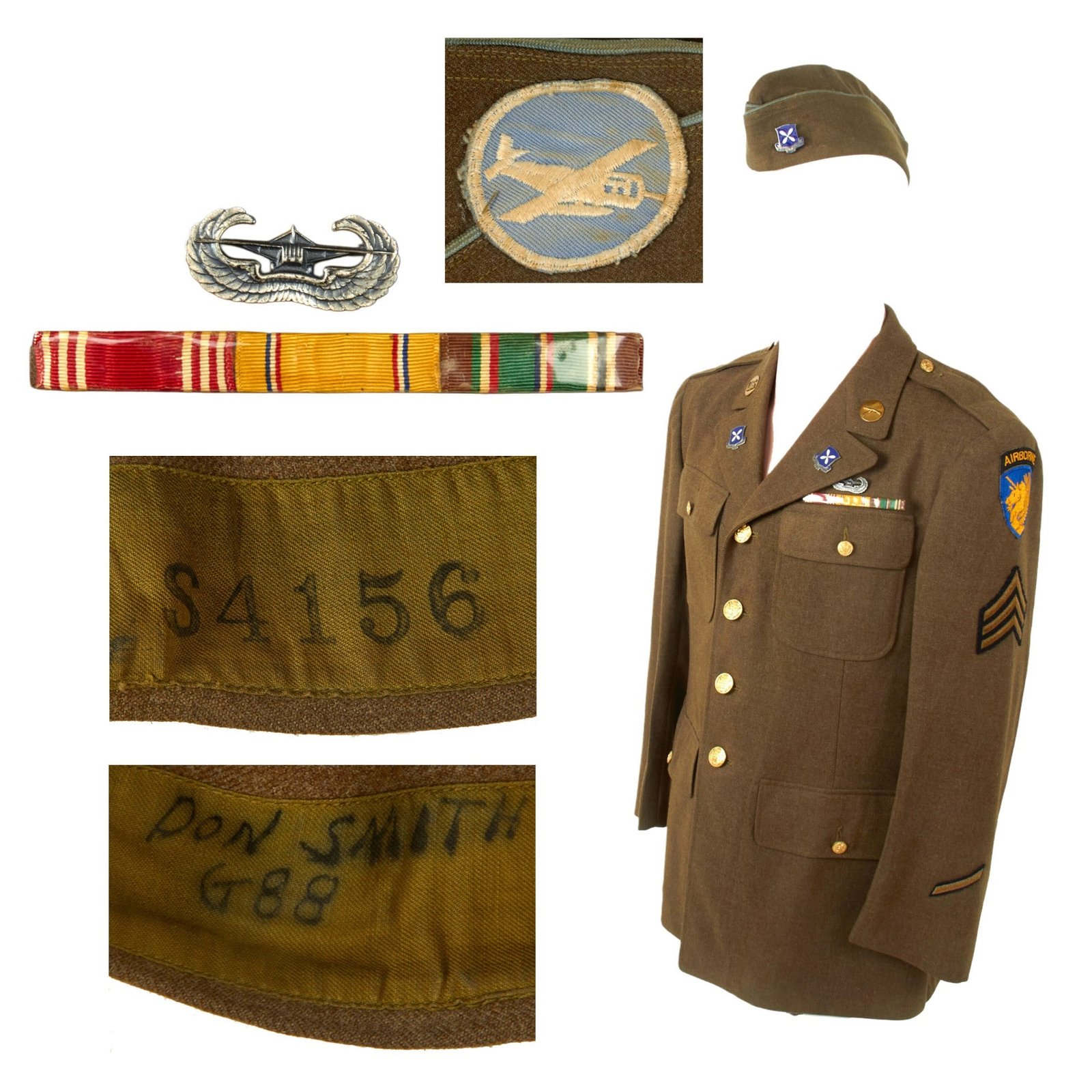 Buy Original U.S. WWII Named 88th Glider Infantry Regiment 13th Airborne Division Uniform Jacket & Garrison Cap - Donald J. Smith | Original Firearms Antique For Sale