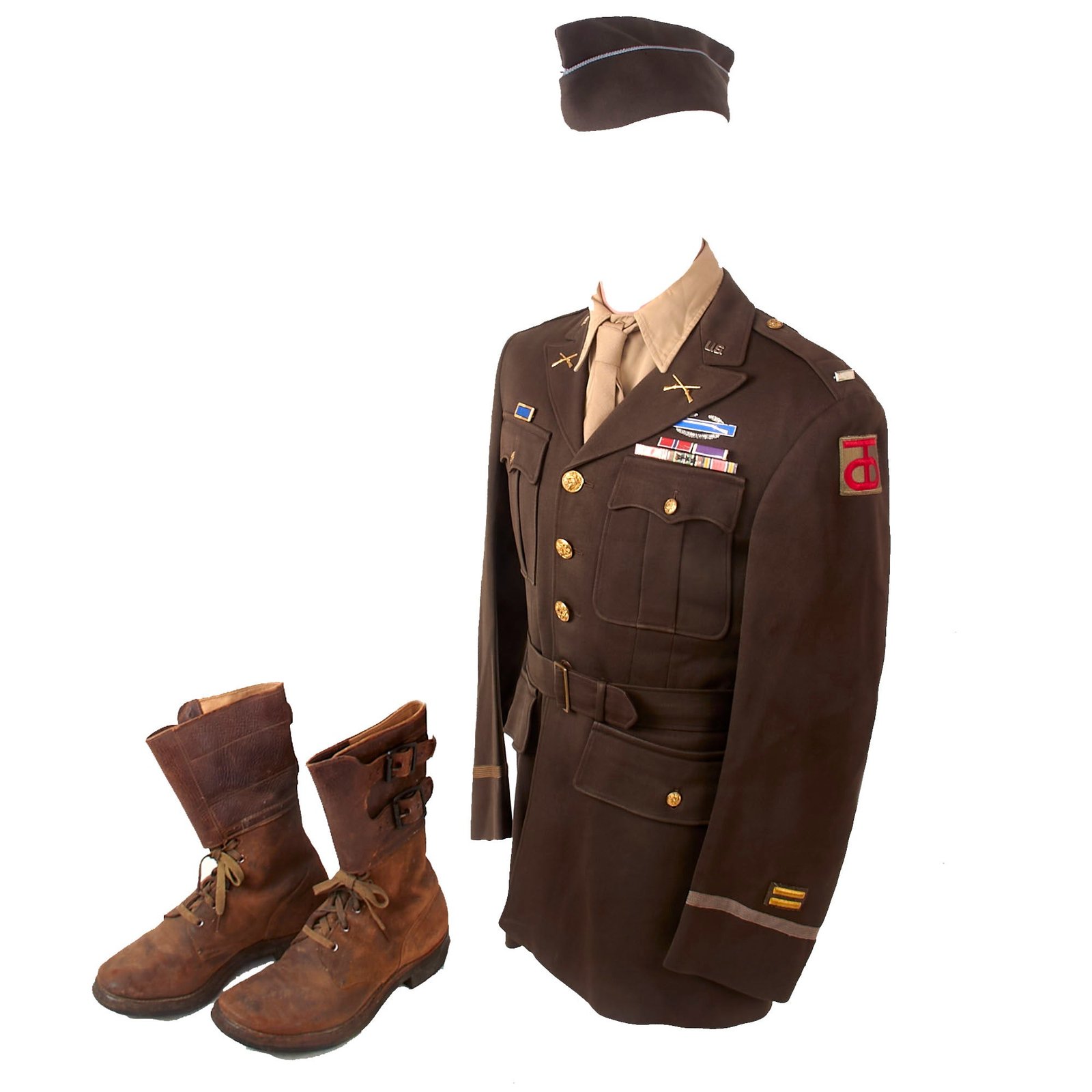 Buy Original U.S. WWII Identified 90th Infantry Division 1st Lieutenant’s Uniform Group with M1943 Double-Buckle Boots - Stephen J. Jansky Jr. | Original Firearms Antique For Sale